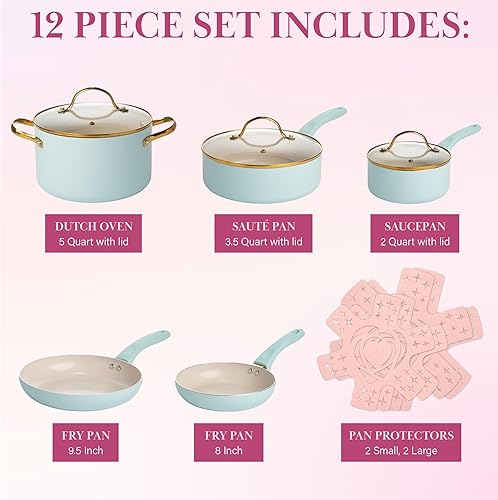 Miniatura 3 de Paris Hilton Epic - Juego de ollas y sartenes antiadherentes, revestimiento multicapa antiadherente, tapas de vidrio templado, tacto suave, mangos