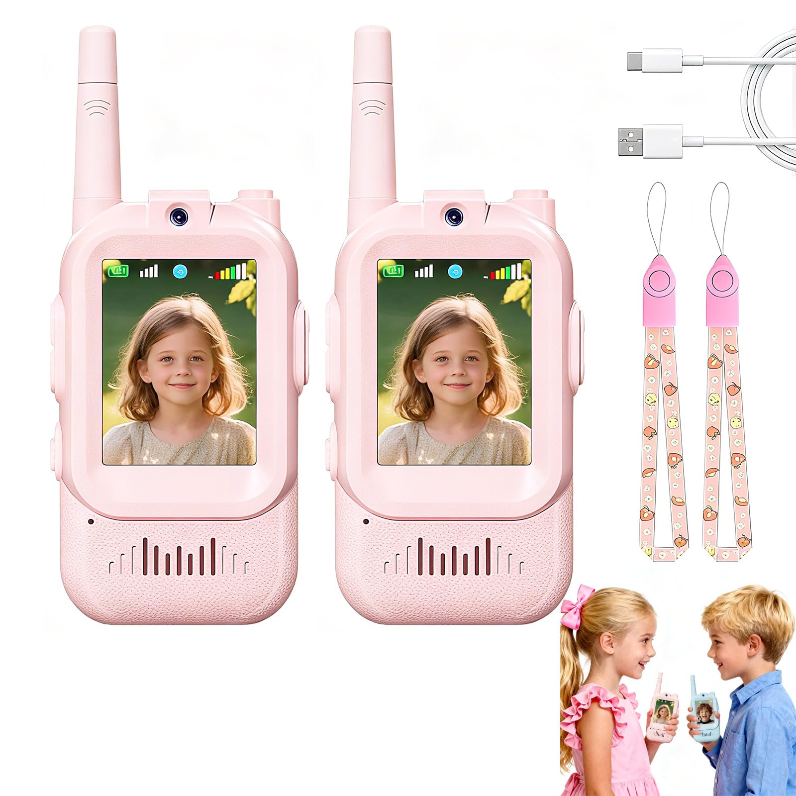 2PCS Video Walkie Talkies for Kids, Rechargeable Walkie Talkies with Camera & Voice Changer, Educational Toys for Children, Ideal for Indoor Outdoor Play, Birthday Gifts for Boys & Girls (2*PINK)