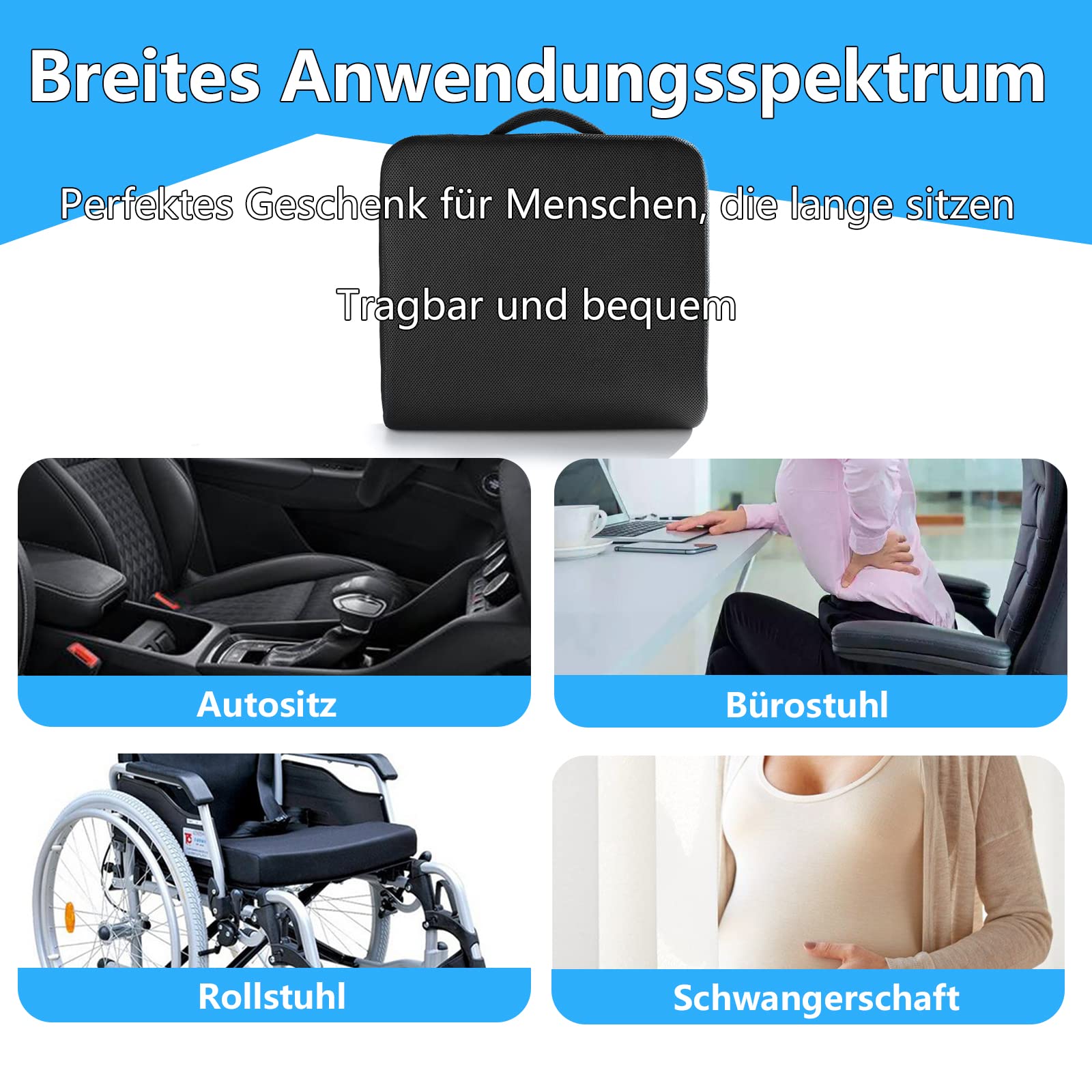 YOUFI Cuscino grande per sedia da ufficio, 10,5 cm, spessore memory foam per sedia da ufficio, con gel rinfrescante per sciatica, coccige, schiena, cuscino spesso, 48 x 45 x 10,5 cm