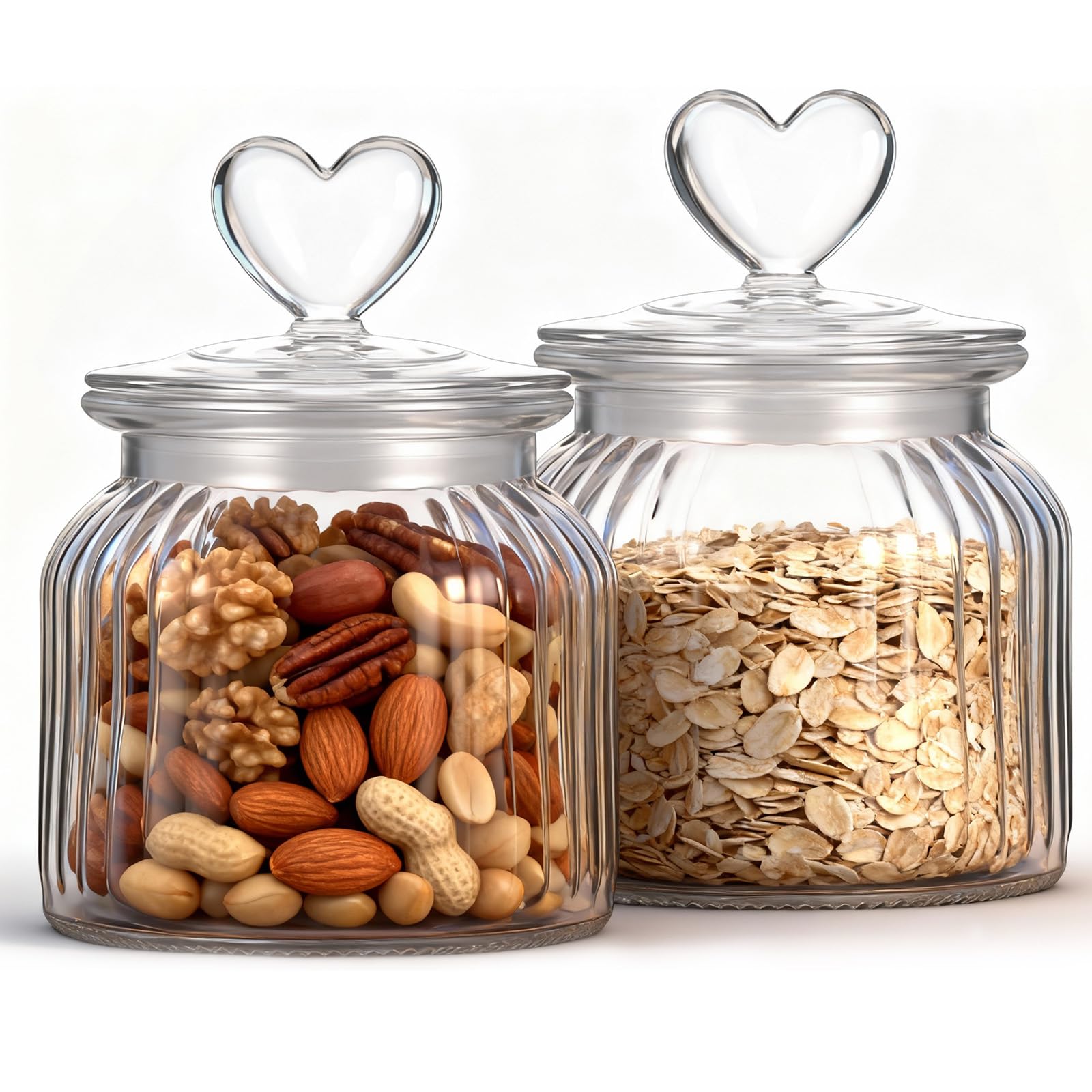 Hejo Heart Lid Airtight Glass Jars with Lids, Set of 2, Clear Cookie Jar - Kitchen Glass Storage Jars for Candy, Sweets, Dry Fruits and Pantry Snacks (650ml) — image 1