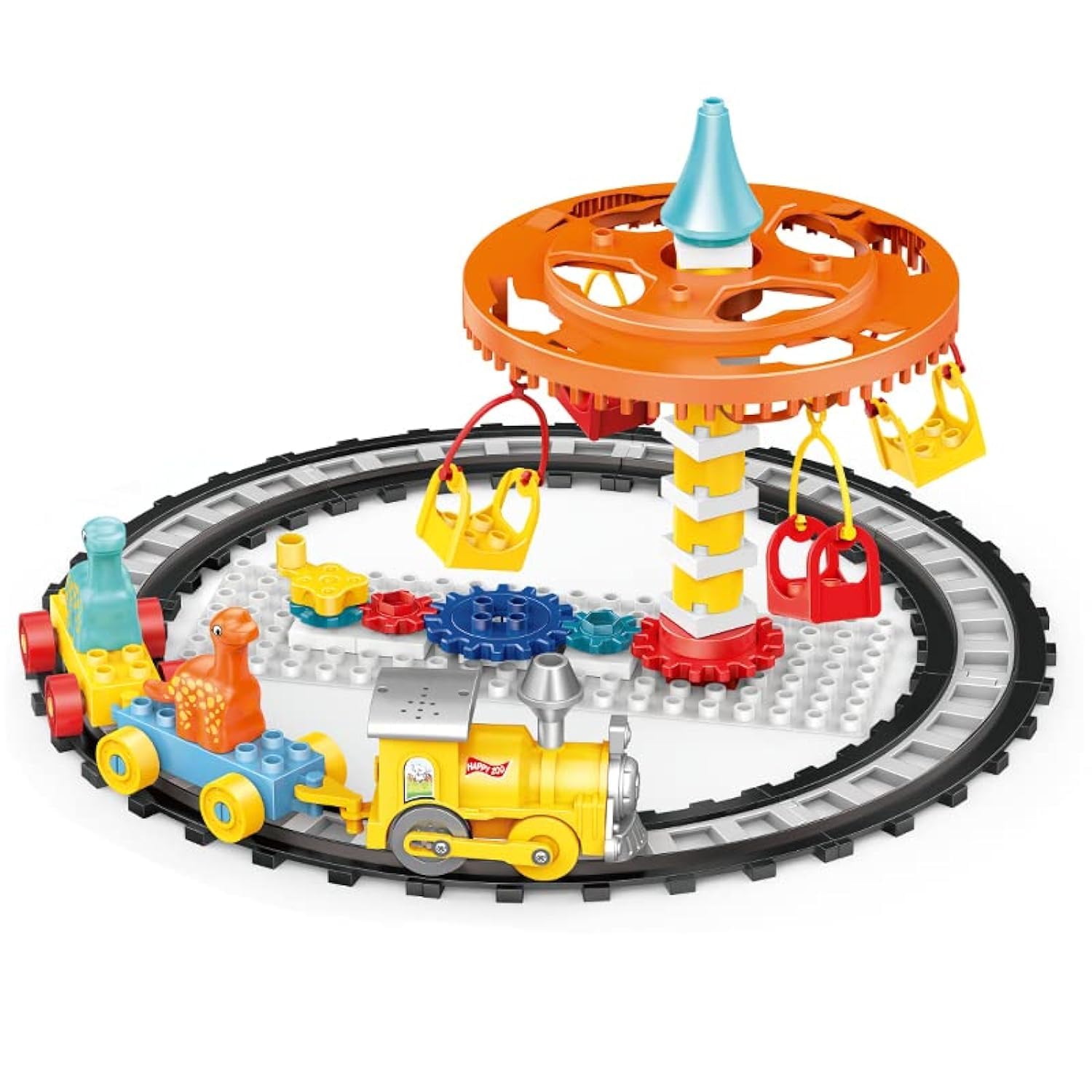 TechPlusTech Plus Dinosaur Toys Blocks Dinosaur play ground with Railway and Little Car for Kids Children to Role Play or Entertain Pretend Toys,Gift For Kids Toddlers Boys Girls Age 3,4,5,6,7,8+