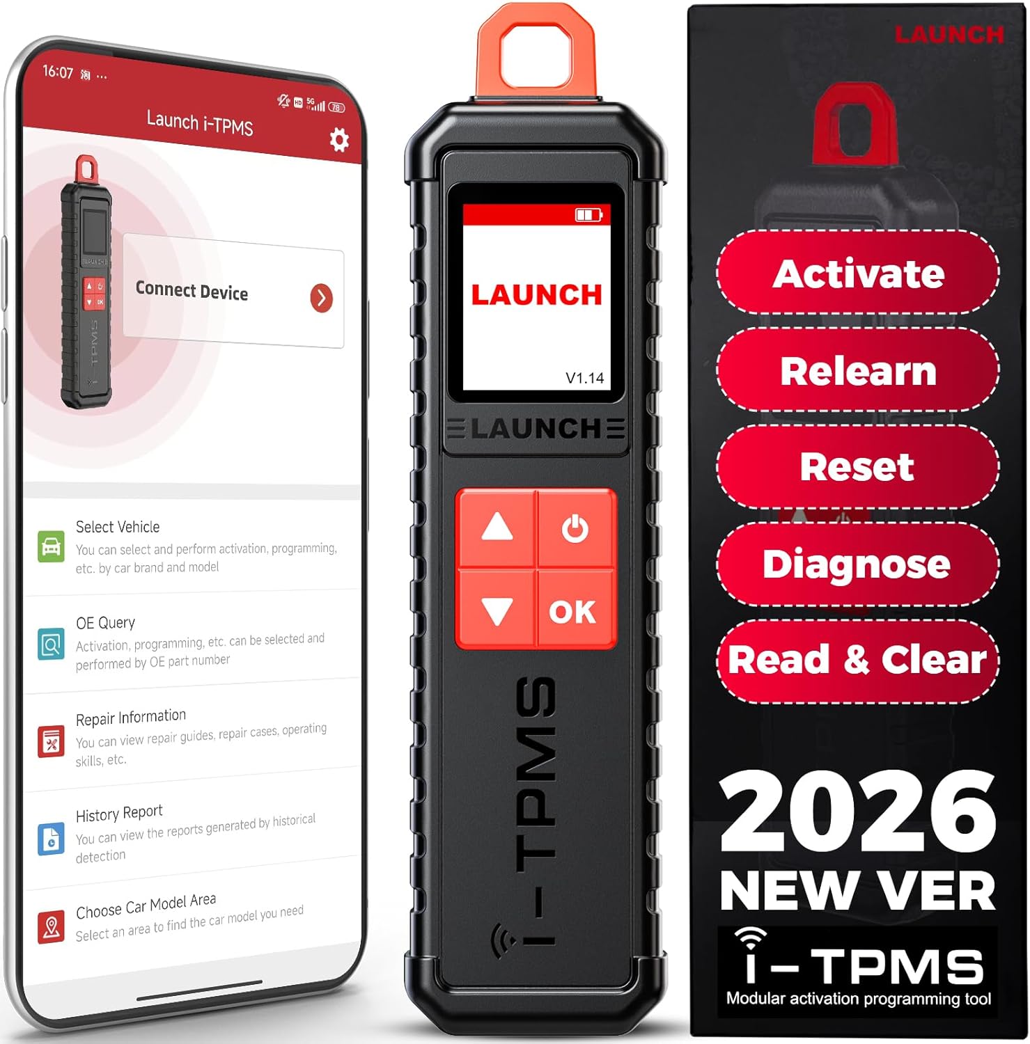 Launch X431 i-TPMS TSGUN Handheld Tire Pressure Detector Tool 2026, Activate/Relearn/Program/Reset and Coding TPMS Sersors Work with X431 Scanner or i-TPMS APP, Supports All 315/433MHz Sensors