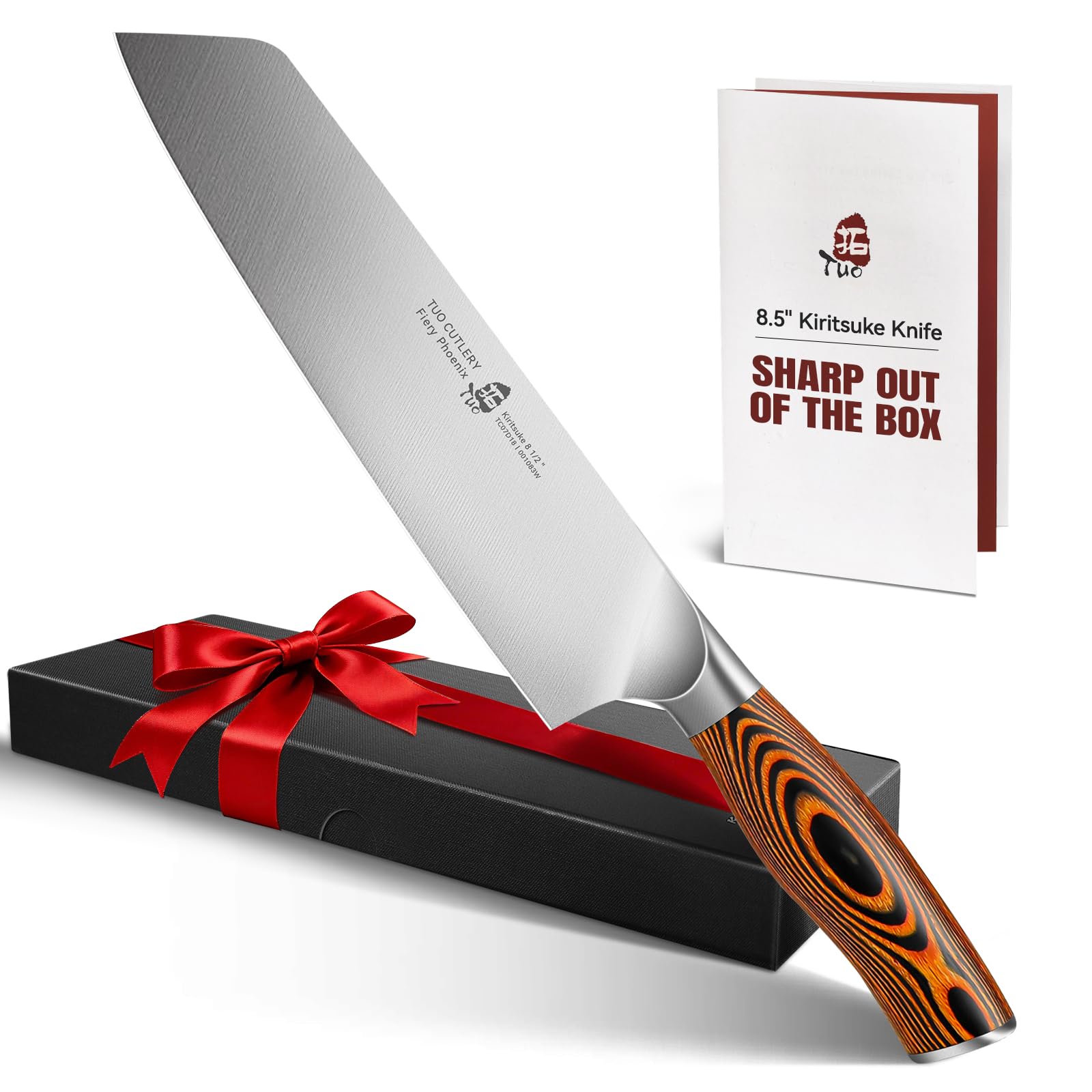 Kiritsuke Knife - Chinese Chef’s Knife - High Carbon German Stainless Steel Asian Kitchen Knife- Ergonomic Pakkawood Handle Cutlery - 8.5 inch - Fiery Phoenix Series