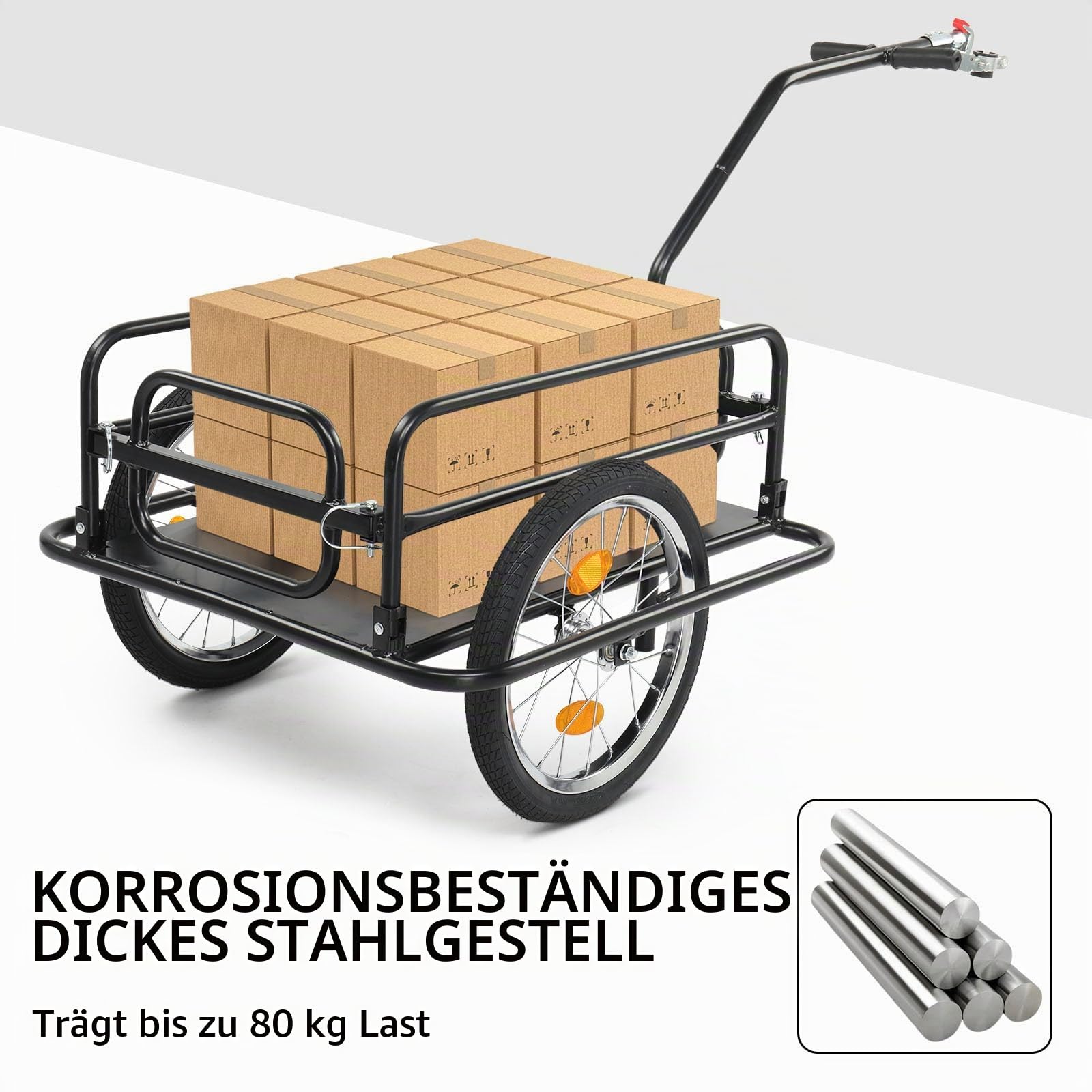 LEADZM Klappbar Fahrradanhänger, Lastenanhänger mit Universeller Kupplung, Transportanhänger mit 16-Zoll-Luftreifen, Sicheren Reflektoren, 60 kg, 155 x 67 x 78cm