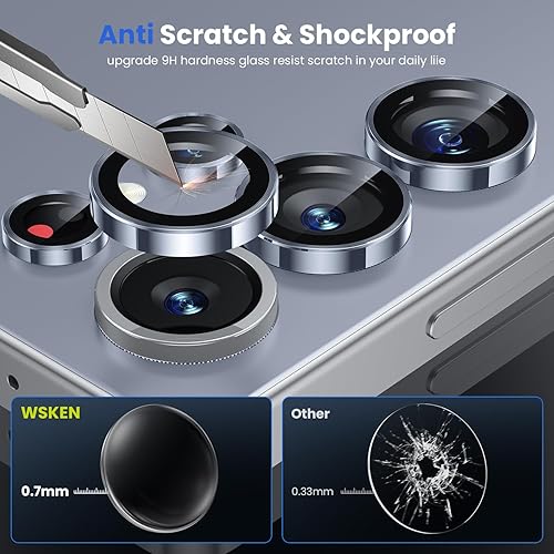 Miniatura 99 de WSKEN Protector de lente de cámara para Samsung Galaxy S24 Ultra, vidrio templado 9H ultra delgado resistente a los arañazos con círculo de aluminio