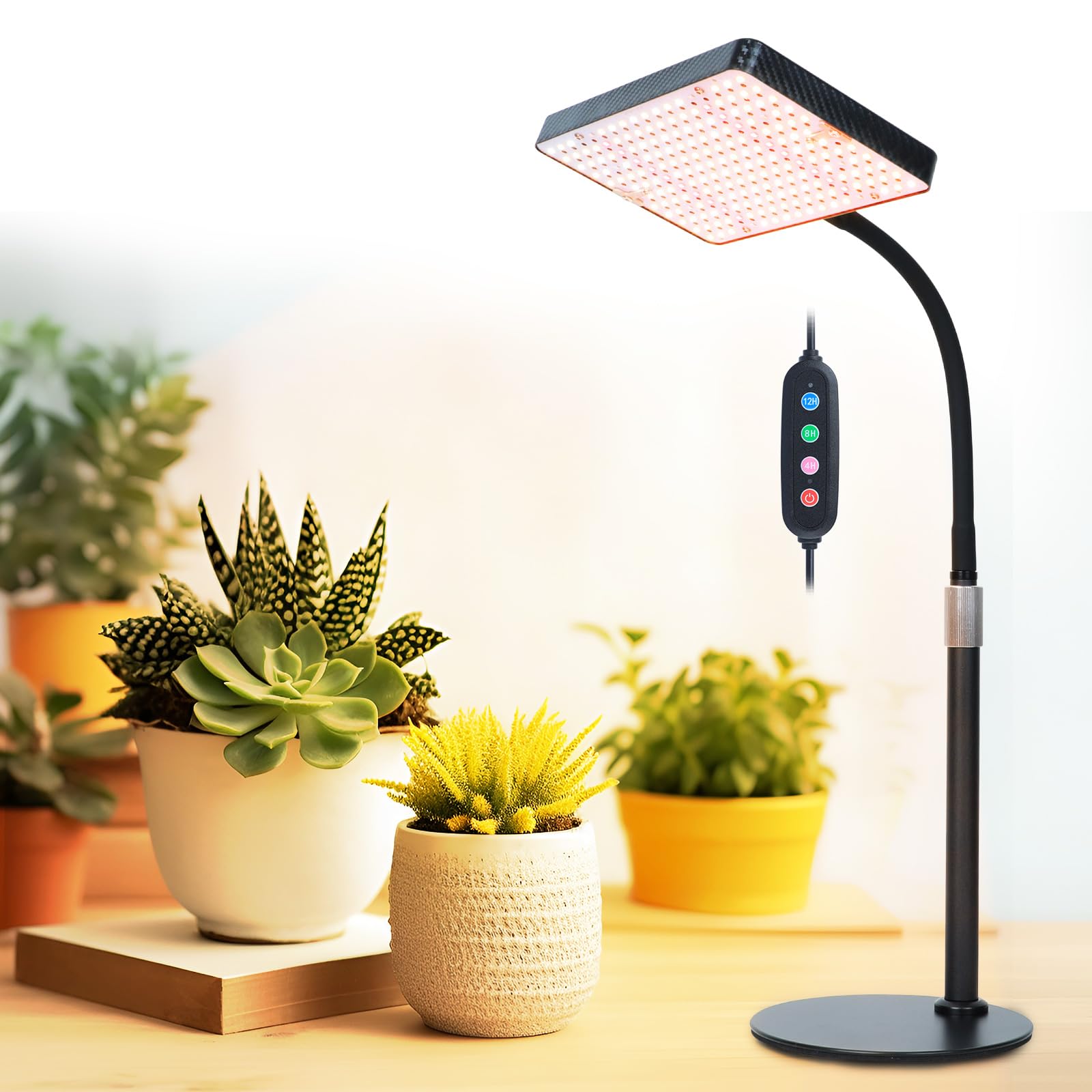 FECiDA Grow Lights for Indoor Plants Full Spectrum, Desk Grow Light, 4/8/12 Hr Timer Table Top Houseplants Grow Lamp, 208PCS LEDs, 2000 Lumen, Bright Enough, 16"-24" Height Adjustable