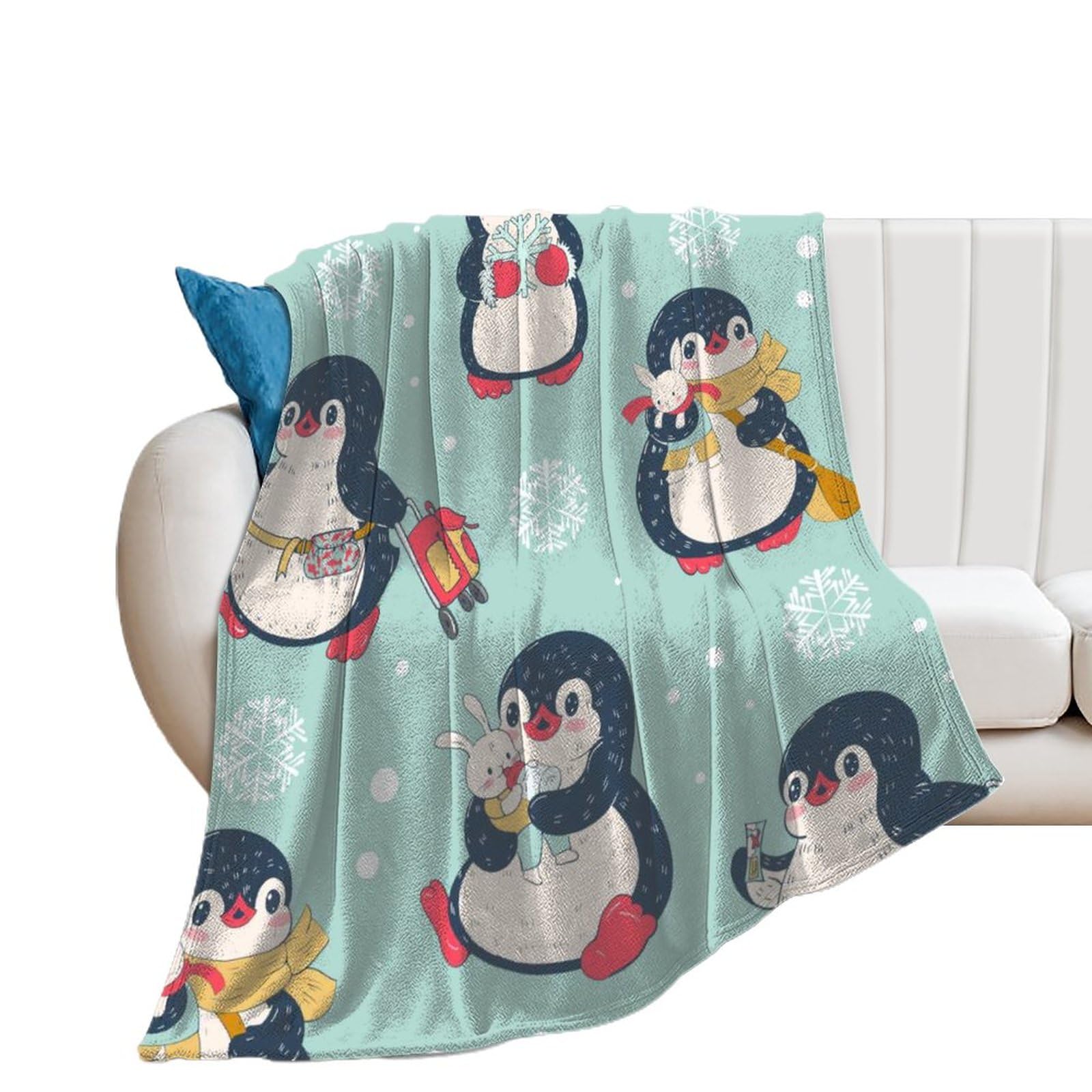 Couverture polaire dessin animé pingouin cadeau idéal lit canapé 150x200cm