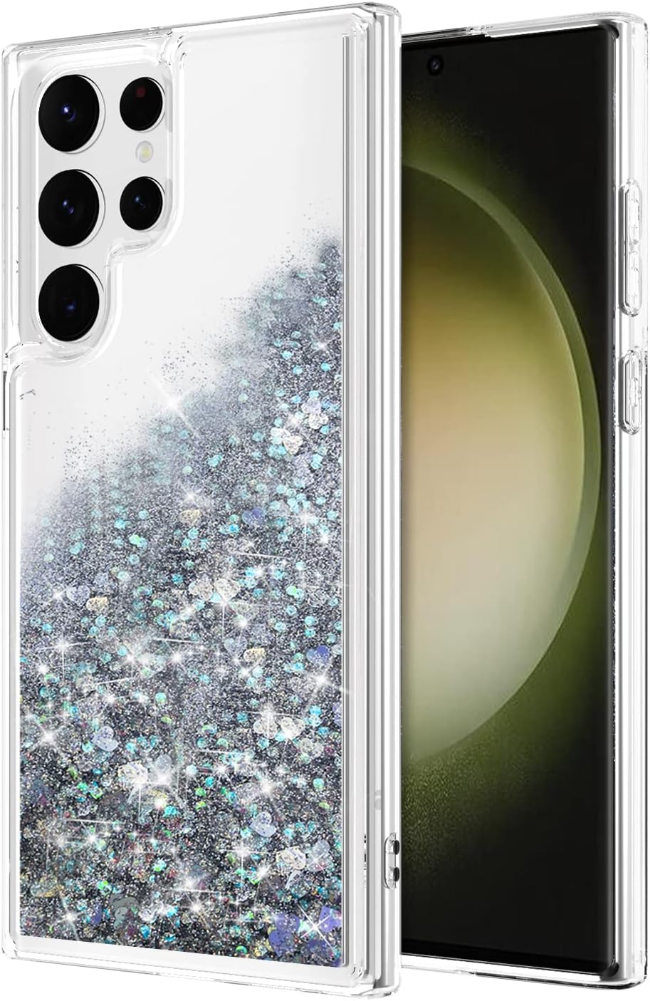 WORLDMOMfor Samsung Galaxy S23 Ultra Case,Flowing Waterfall Bling Design Sparkle Colorful Liquid Glitter TPU Clear Protective Phone Case for S23 Ultra Case (2023) 6.8 inch, Silver