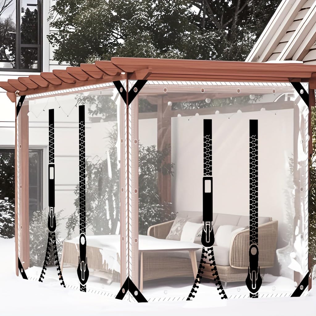 Transparent PVC Tarpaulin 0.5mm Thick,Heavy Duty Clear Tarp Curtain with Zipper Door,Waterproof OutDoor Cover with Eyelets,for Patio Gazebo Pergola Garden Furniture,2.3 * 4m/Height * Width — image 1