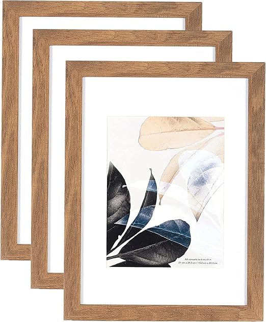 Brown Wooden Picture Frame A4 with Mount ,Set of 3,A4 Picture Frame ,A4