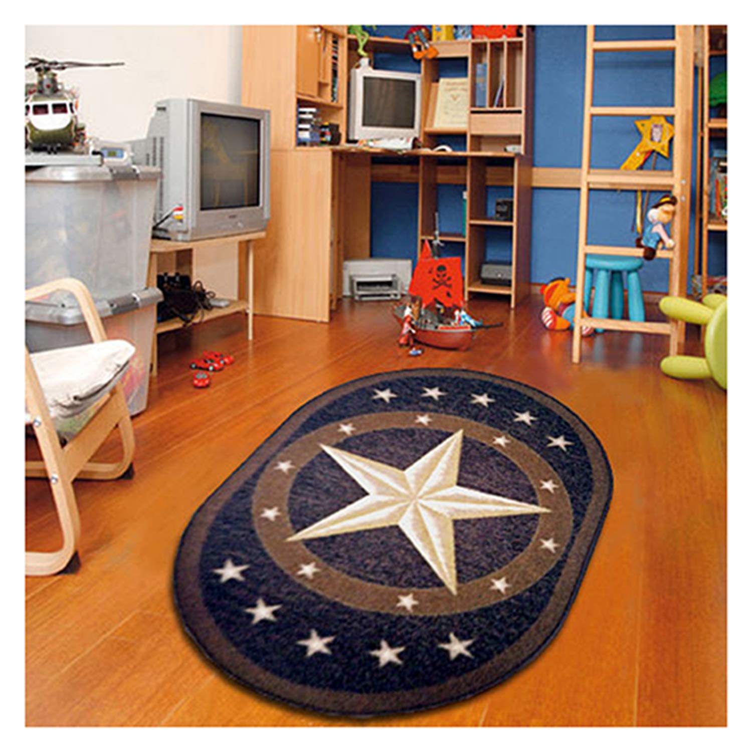 Furnish my Place800 Texas Star Cowboy Area Kids Rug for Playroom, Bathroom & Kindergarten Classroom, Floor Mat, Texas Western Star Rustic, Multicolor (4'4"x6'9" Oval)