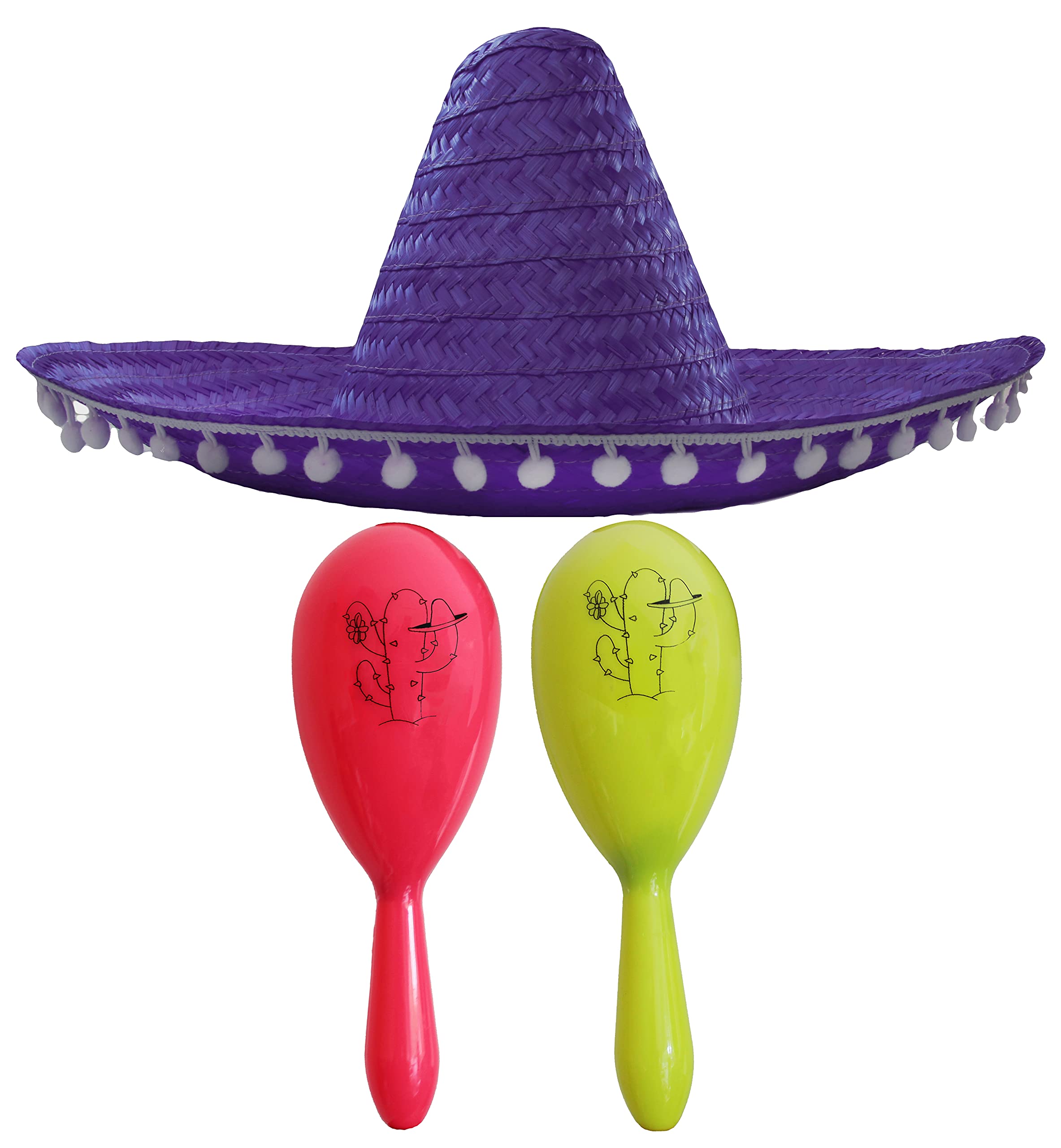 Mexican Fancy Dress Accessory Set - Mexican Sombrero With 2x Maracas - Perfect for Mexican Fancy Dress Costumes Senorita Bandit Mariachi Cinco De Mayo Fancy Dress