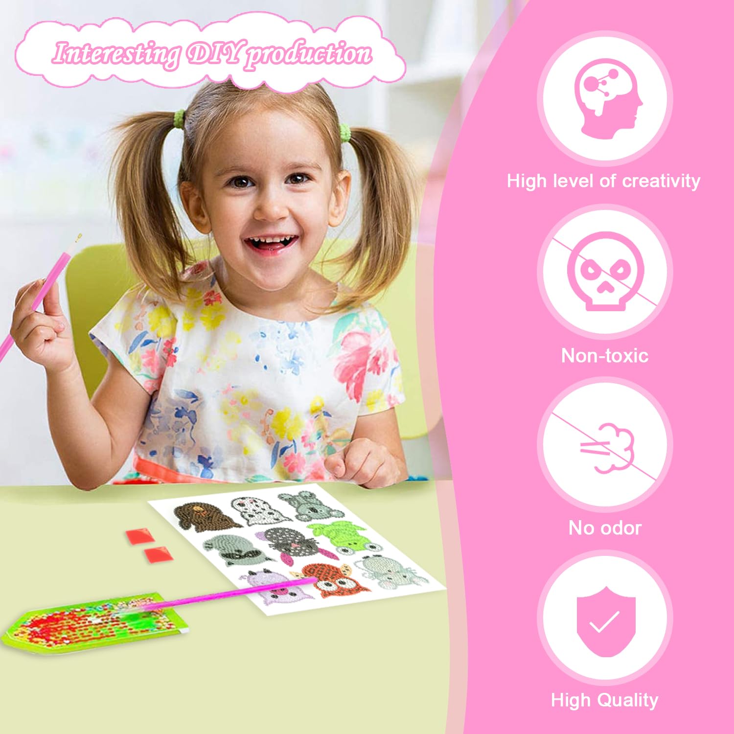 5D Diamond Painting Kit Completo, DIY Diamond Art Kits for Kids Beginners, Square Full Drill Loto Rosa Diamond Art Painting, per Decorazione della Parete di Casa e Pareti 35x65cm L-297