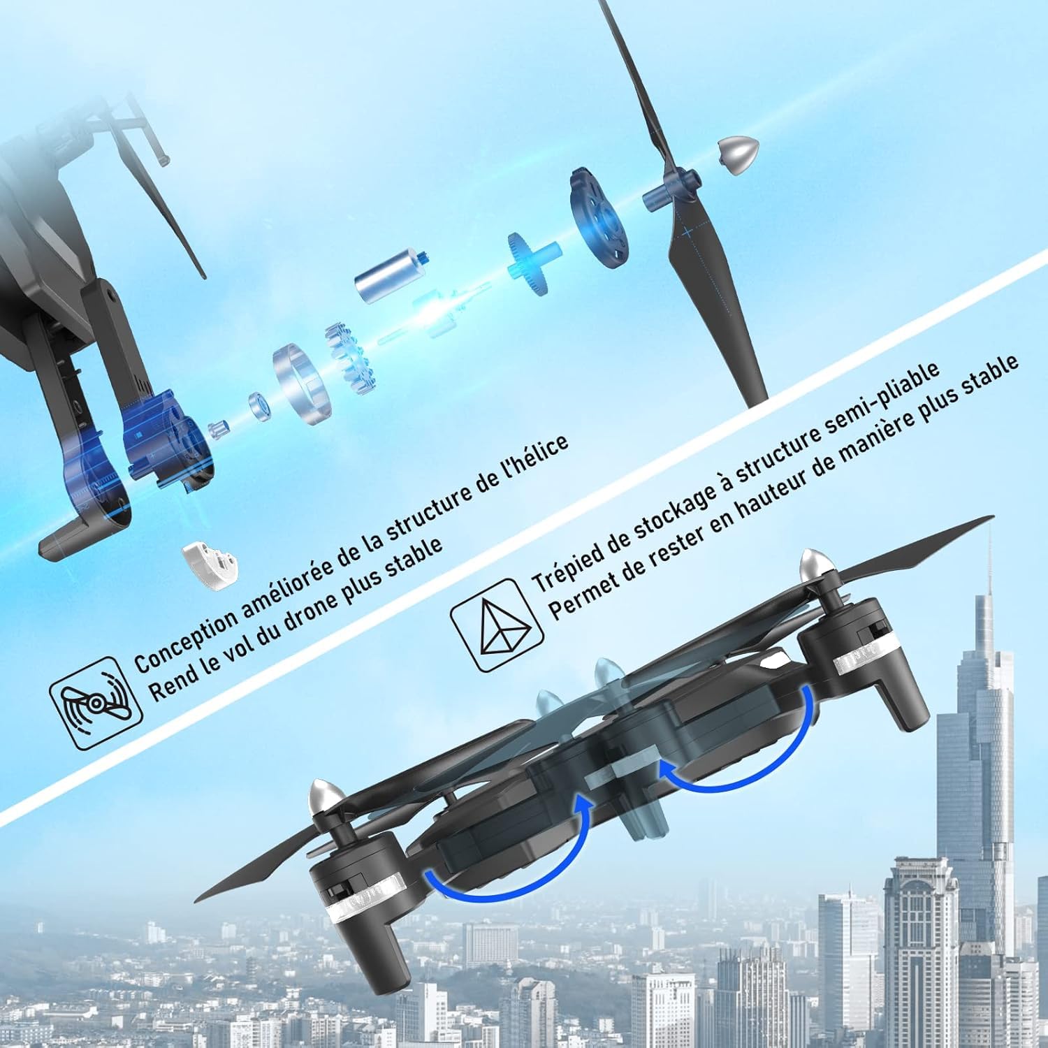 Wipkviey drone avec caméra 1080P-HD - T26 drones adulte, drone enfant avec vidéo, Flip 3D, Capteur de gravité, Maintien de l'altitude, Mode sans tête