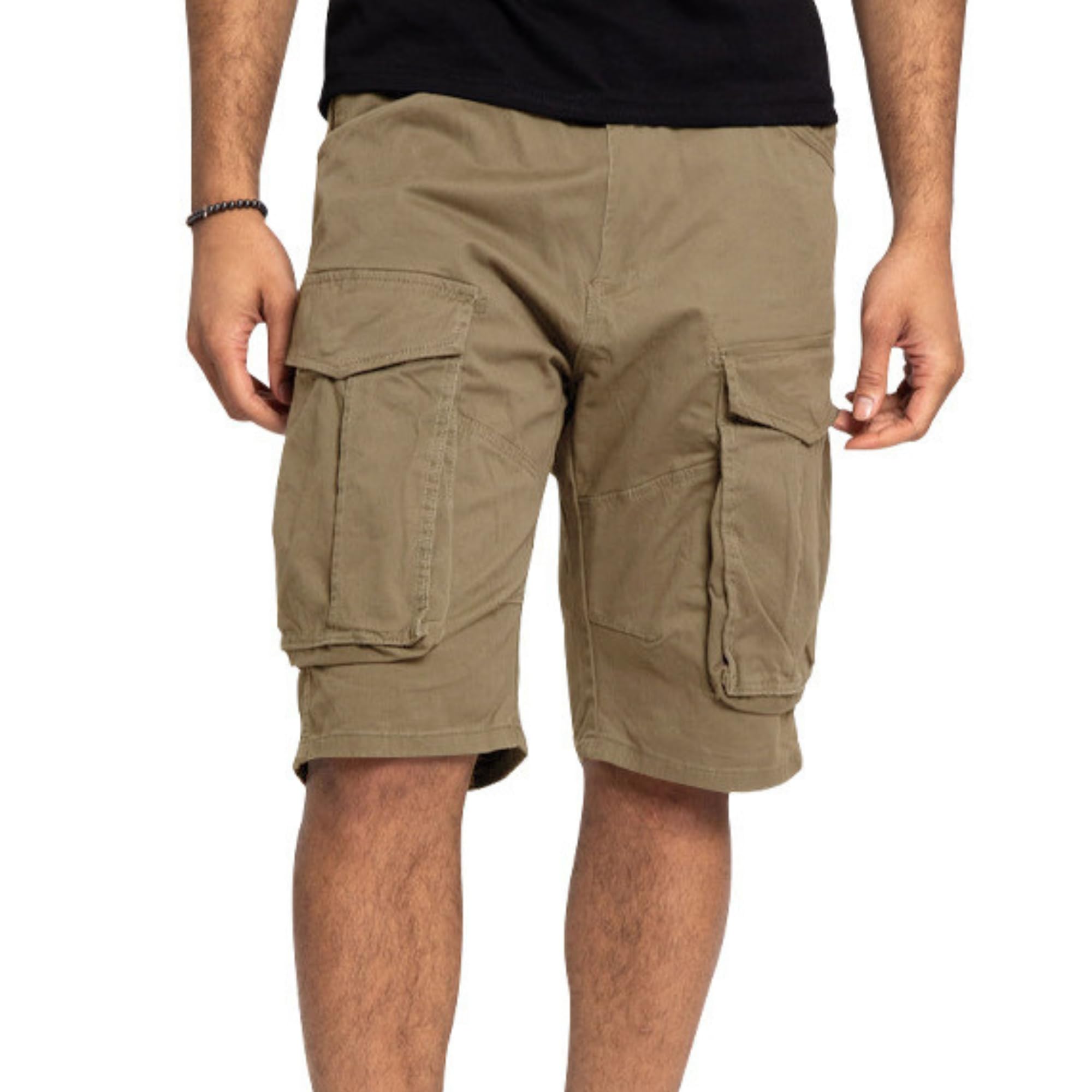 Twill Cargo Shorts for Men 2025 Summer Casual Elastic Waist Drawstring Workout Baggy Shorts with Pockets