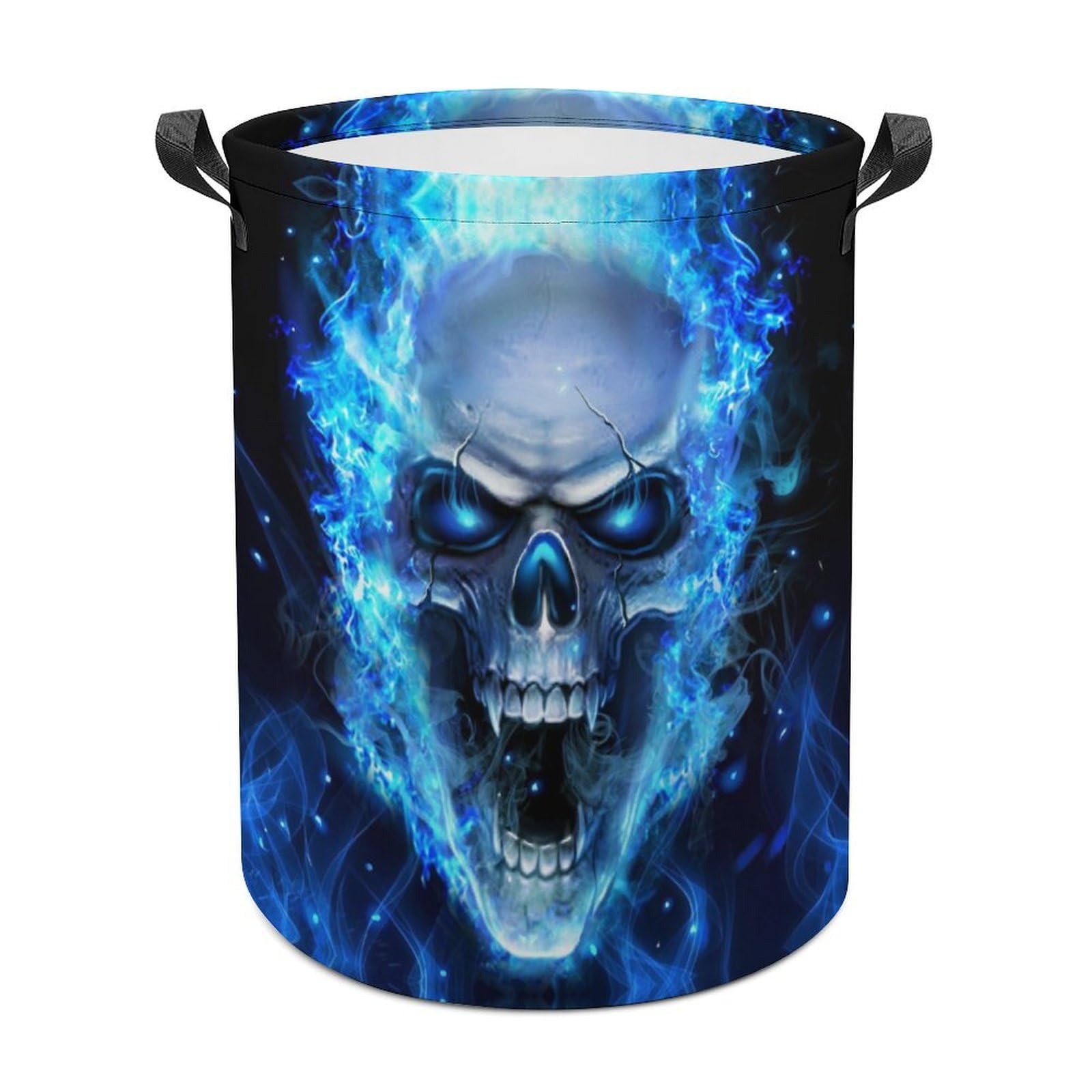 MHYRAC Laundry Hamper, D Print Blue Skull Laundry Basket, Washing Basket with Handle
