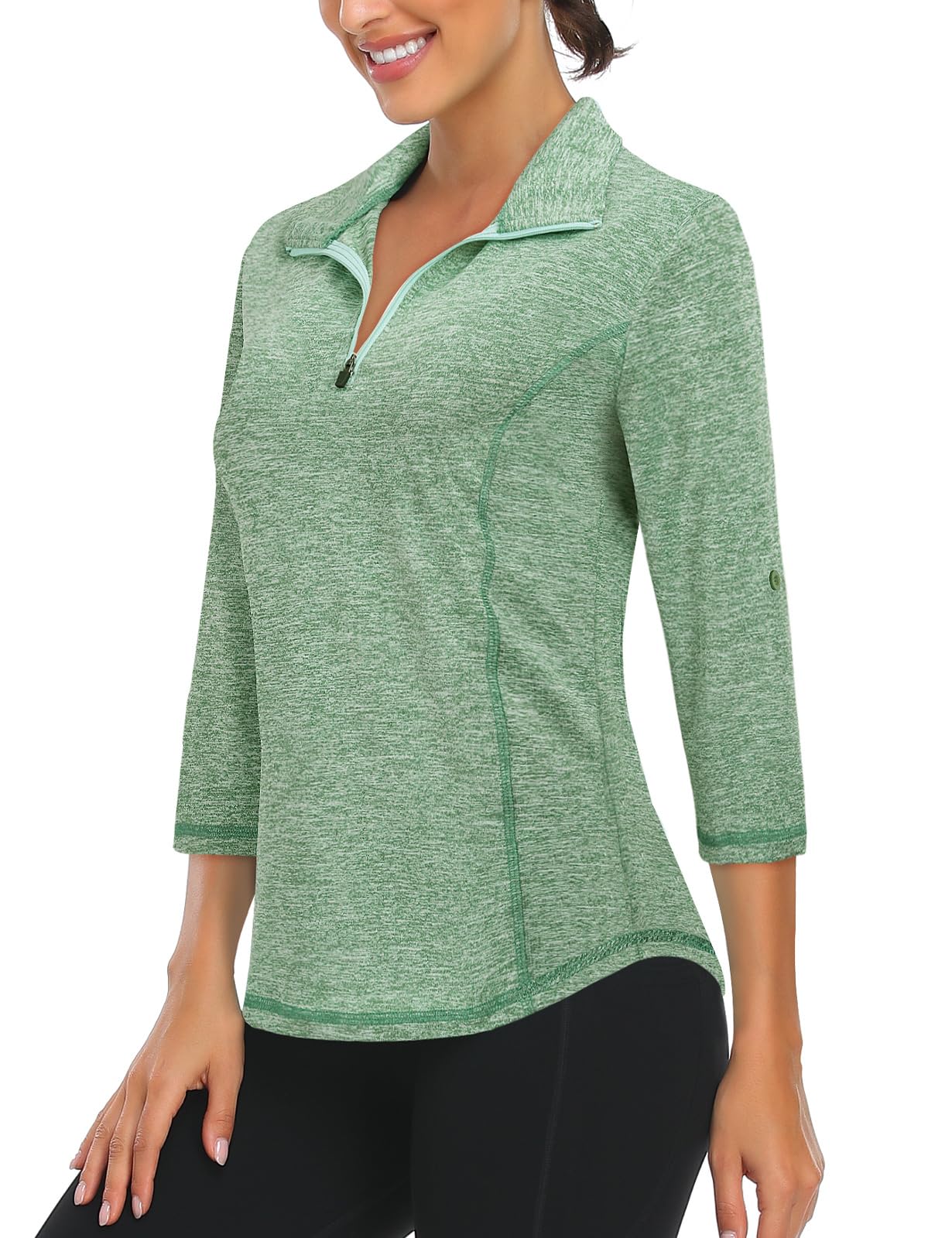 LURANEE Womens 3/4 Roll Sleeve 1/4 Zip Pullover Golf Shirts Athletic Hiking Running Workout Tops UPF 50+