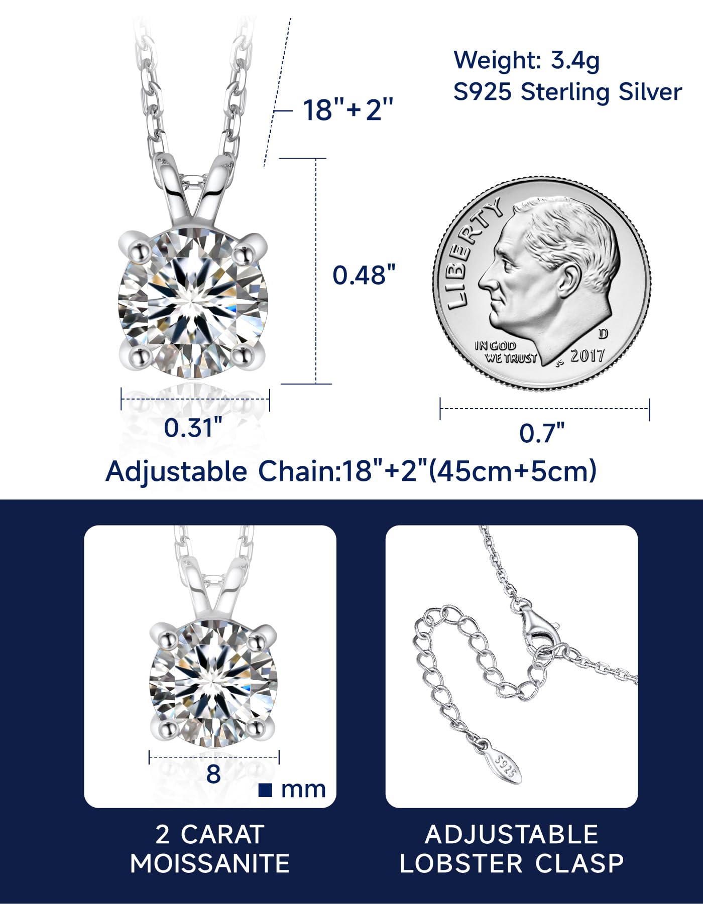 MomentWish Collar de Plata para Mujer 925 con Colgante, 1 Quilate Collar de Moissanite con Diamantes Joya Regalo de San Valentín para Mujeres Novia
