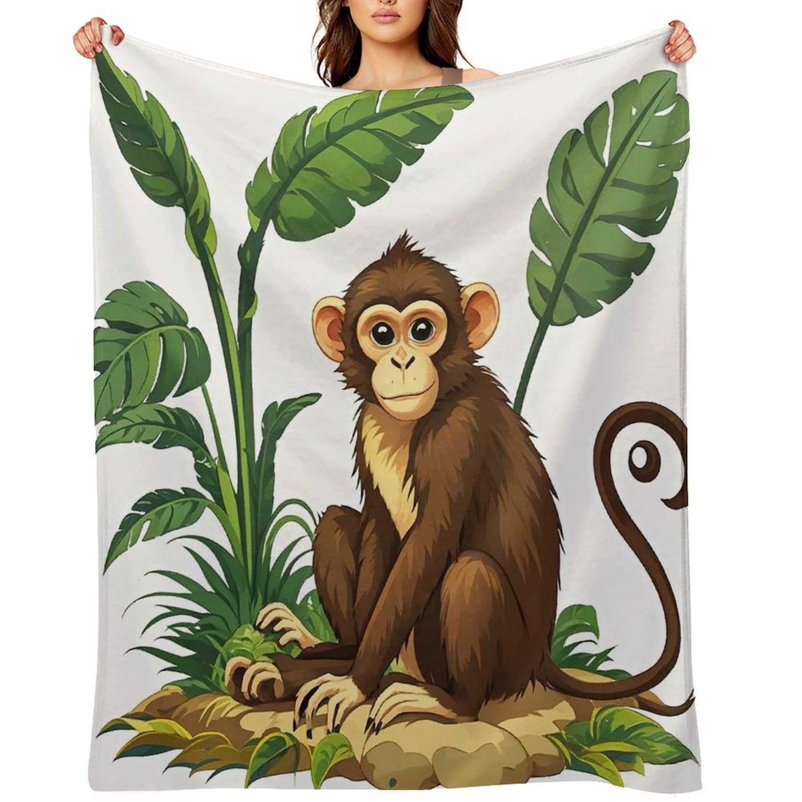 Monkey and Plant Throw Blanket for Couch and Bed Super Soft Warm Lightweight Throw Blankets Cozy Fuzzy Flannel Blanket Personalized Decorative Blankets for Sofa Decor 60"x80"