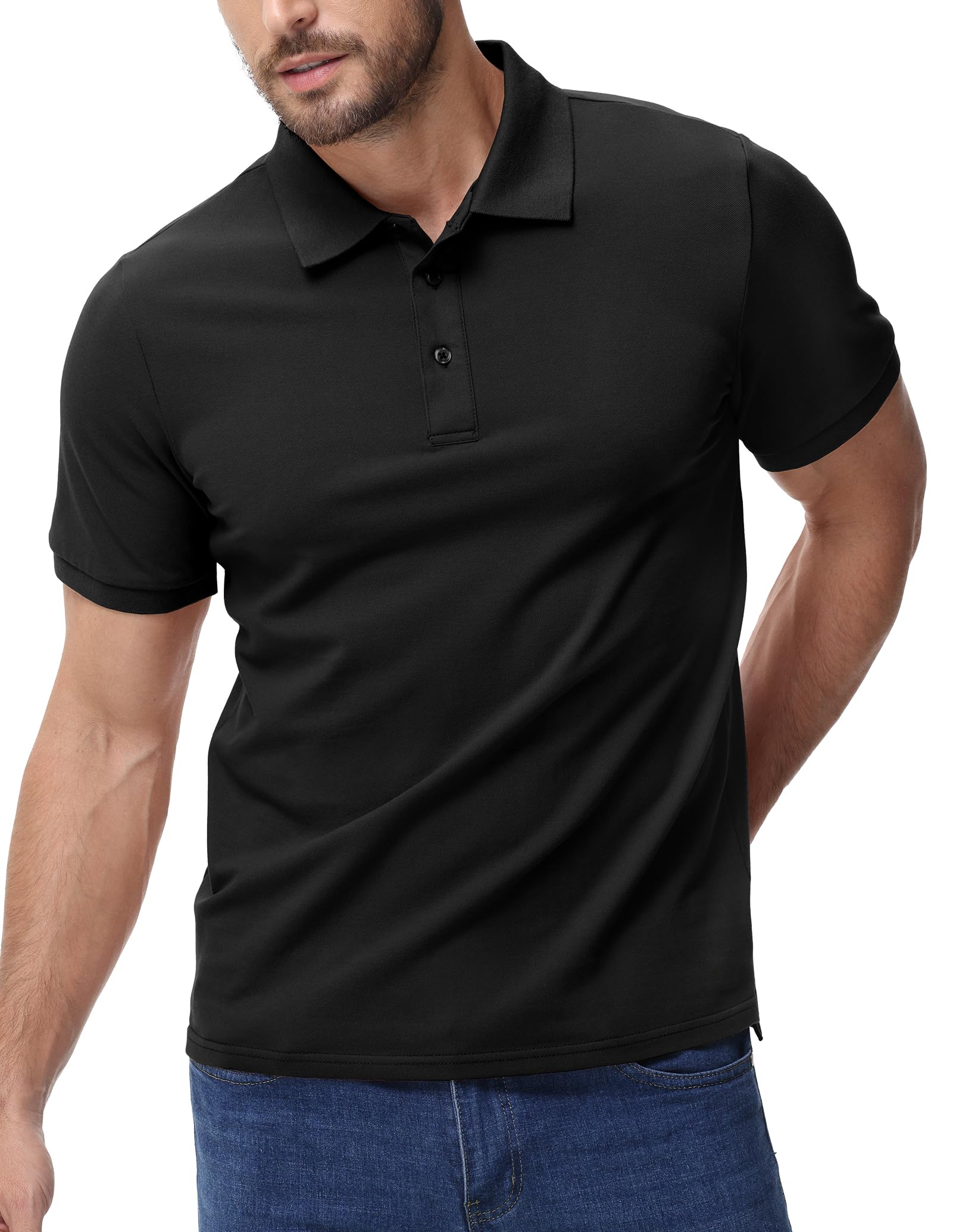 MIER Polo da uomo in cotone, a maniche corte, da golf, tennis, con colletto, per lavoro, viaggi, 3 bottoni, ultra morbida