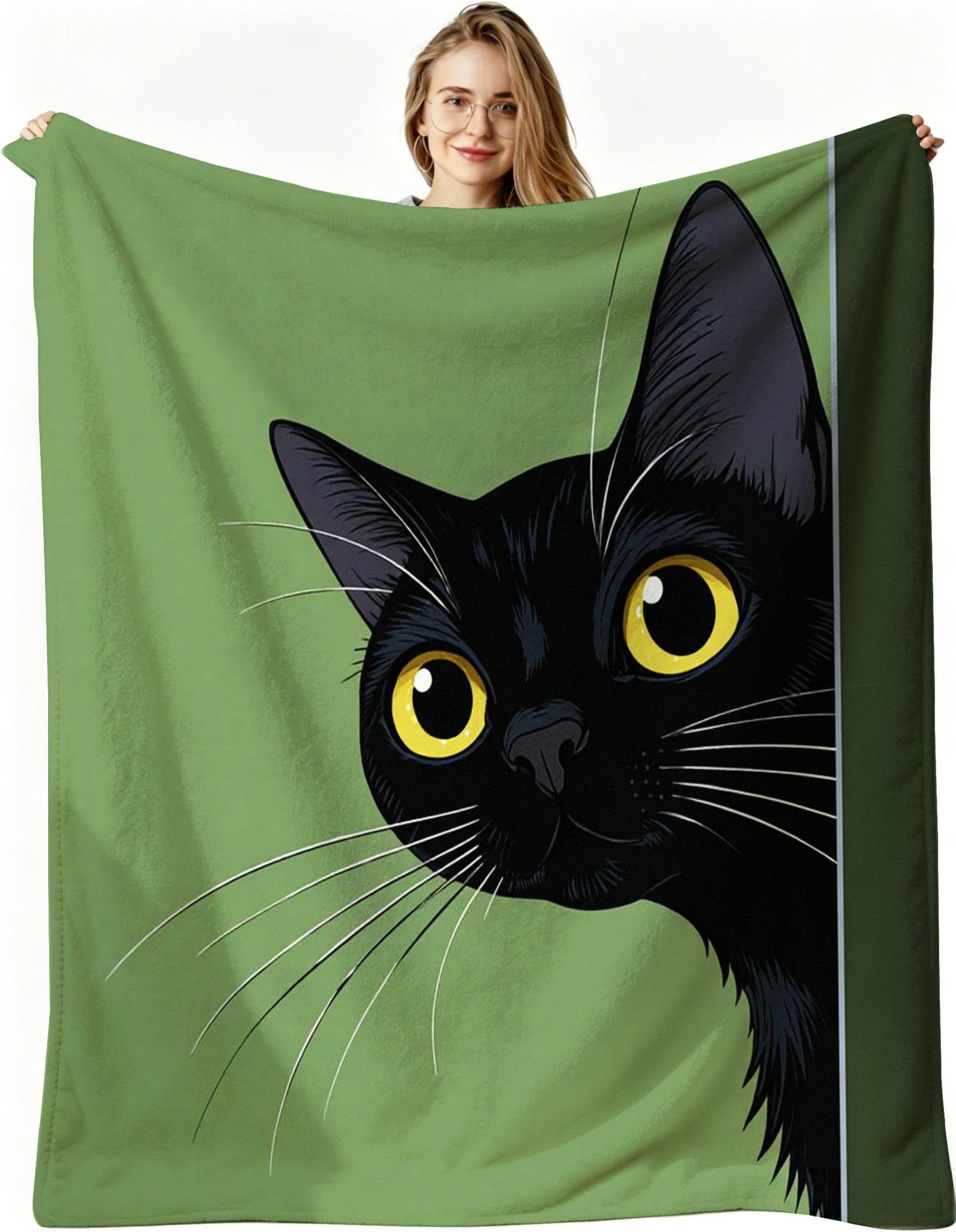 Coperta Pile Matrimoniale 240x260 cm Gatto Nero, Coperta XXL Super Morbida Multiuso Come Copriletto o Plaid da Salotto, Calda e Leggera, Protezione dal Freddo, AW5742
