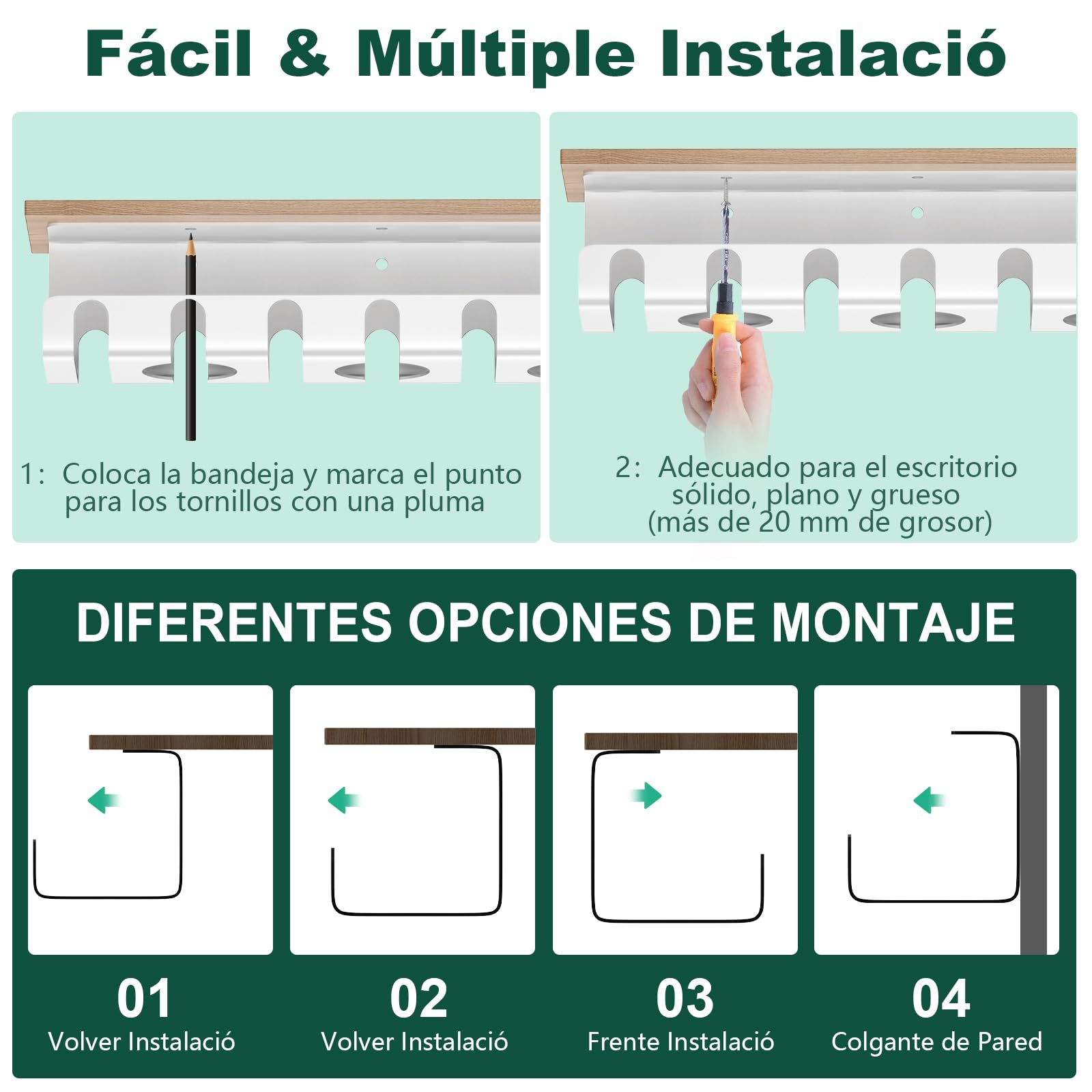 Oududianzi 2PCS Bandejas Gestión de Cable Debajo del Escritorio, Soporta 5kg, Acero al Carbono, Cable Management Under Desk, Bandeja Organizador Cable Escritorio para Hogar u Oficina - Blanco