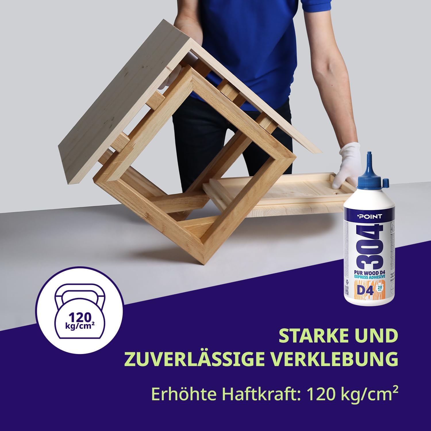 Point Pegamento para madera D4 304 extra fuerte e impermeable – Adhesivo para madera a base de poliuretano para todo tipo de madera – cola de poliuretano para interior y exterior, 750 g