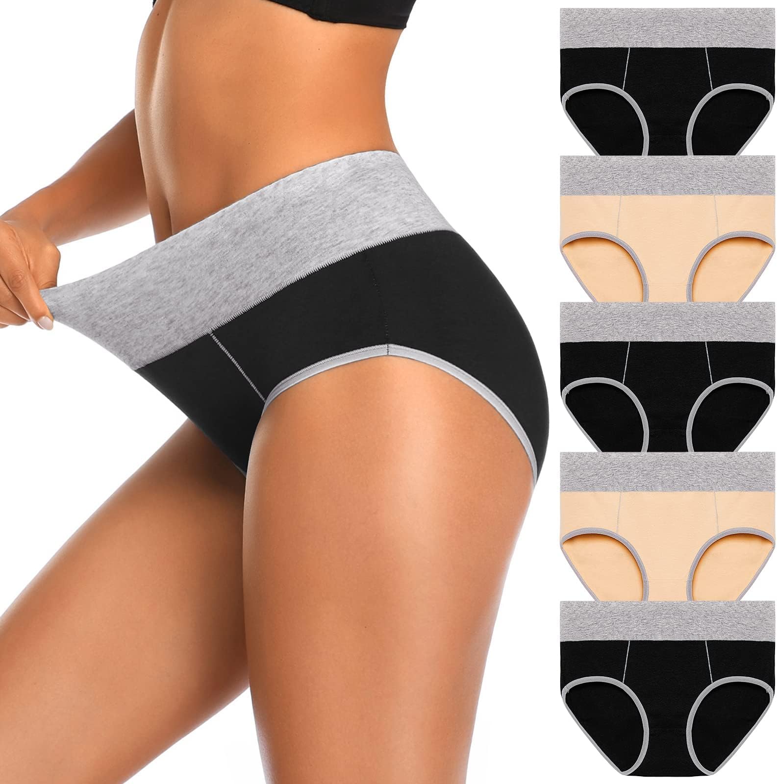 ShessexyWomen's Soft Cotton Underwear Panties,Ladies Mid-High Waist Comfortable Hipster Briefs Underwear Women 5 Pack