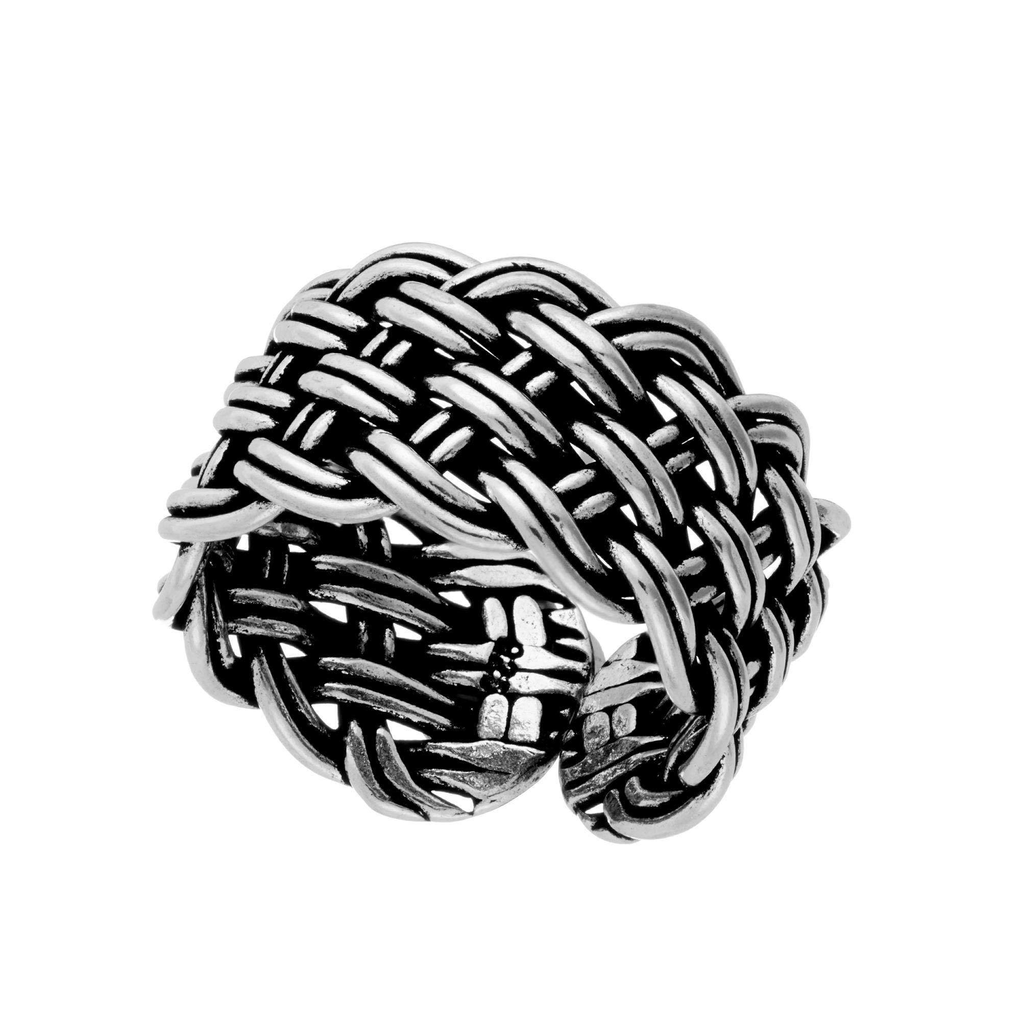 Silverly Anello in Argento Sterling con Motivo a Intreccio a Cestino per Donna | Anello Aperto a Fascia Larga Intrecciata in Argento 925 per Uomo | Design Rustico Strutturato | Gioielli Boho Statement