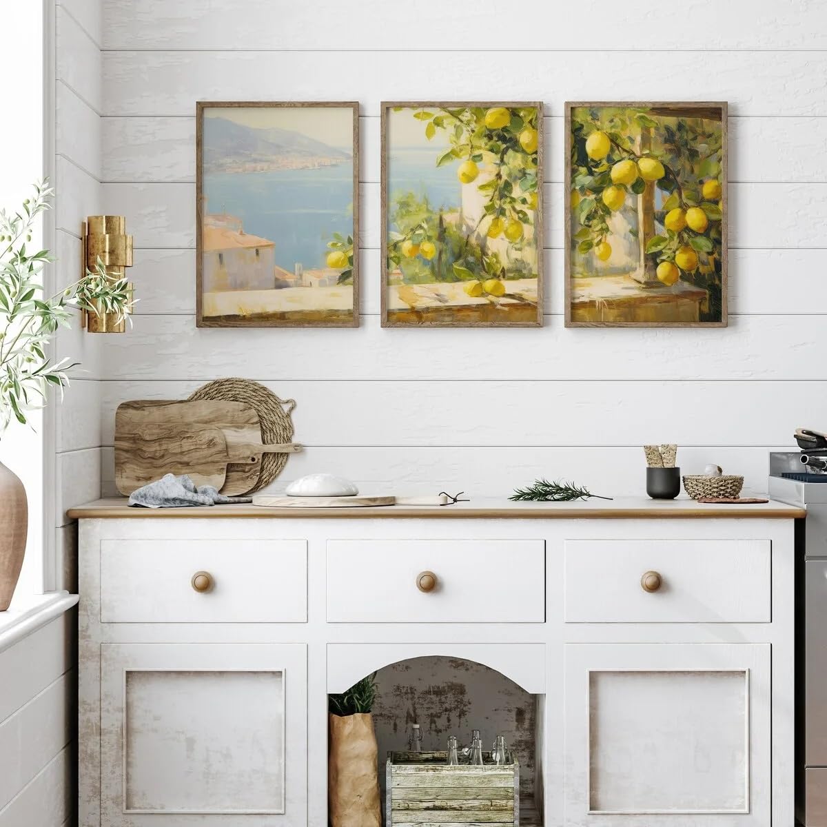 Dittelle Stampe murali retrò rurali, poster su tela con paesaggio italiano e albero di limoni, ideali per sala da pranzo, soggiorno e decorazione della casa (50x70cmx3/senza cornice)