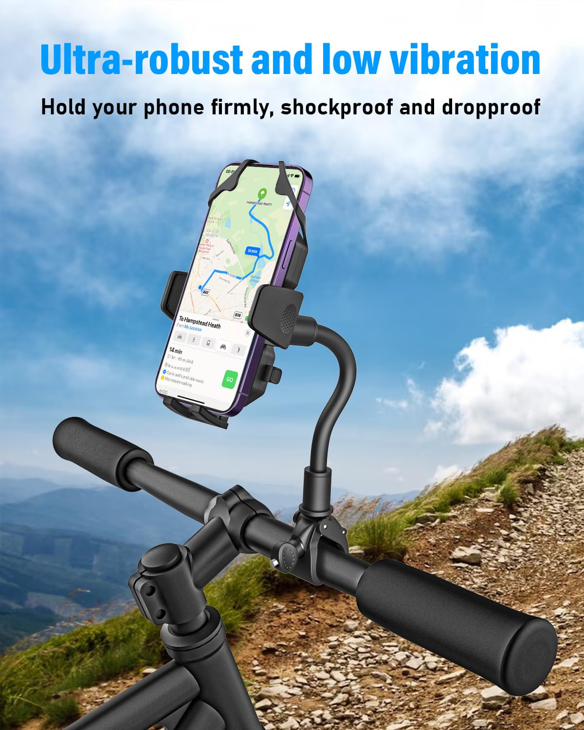 Soporte Movil Bicicleta, Soporte Teléfono Moto de Cuello de Cisne [Flexible Duradero] Porta Universal Manillar Scooter Patinete para iPhone 15 Pro MAX 14 13, Samsung, movils de 4-7"