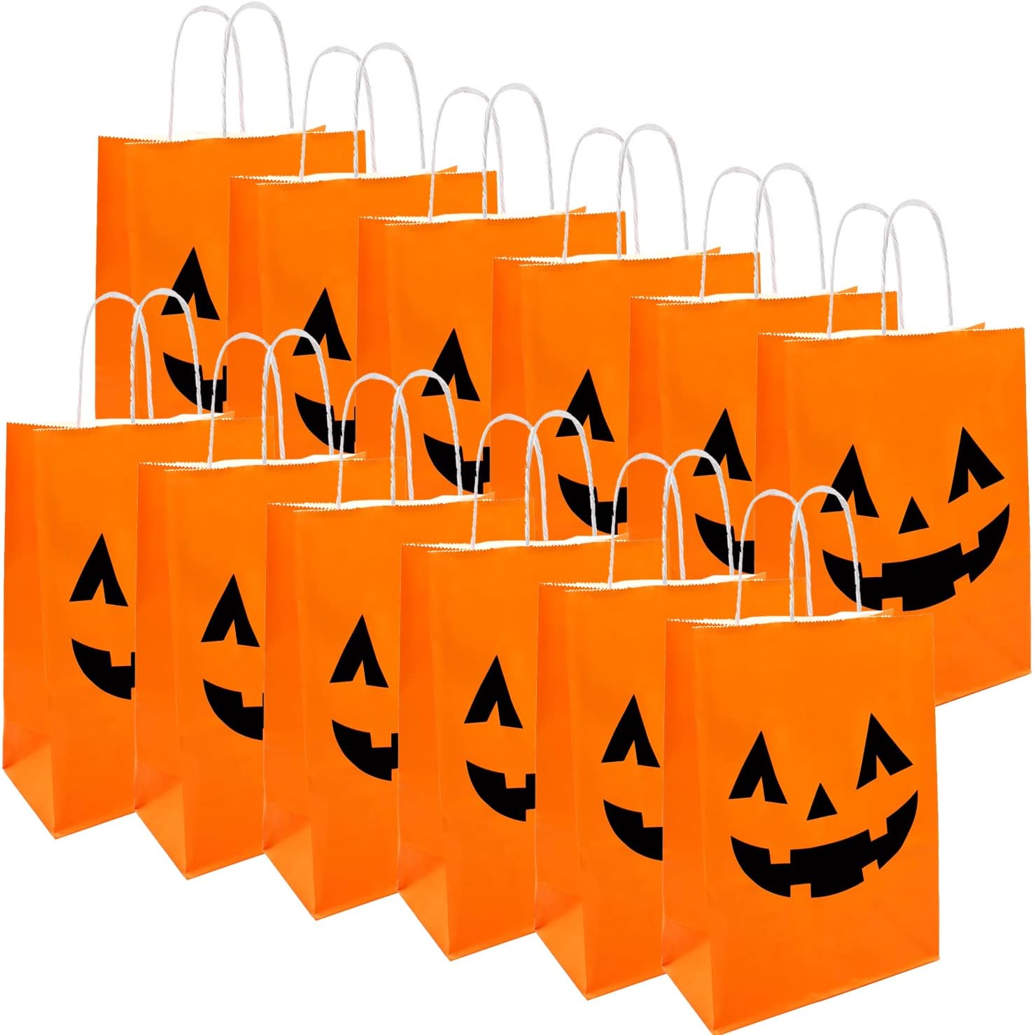 100 Pieces Halloween Pumpkin Gift Bags Trick or Treat Kraft Paper Candy Goodie Bags with Handle for Halloween Party Favors Supplies