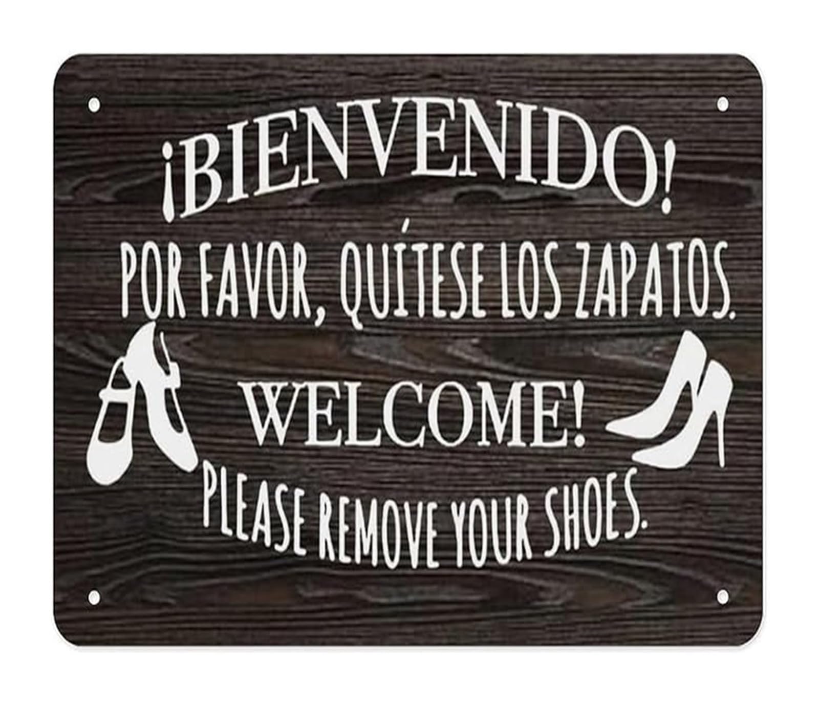 EKFBQBGW Rustic Metal Tin Sign Bilingual Spanish English Remove Shoes Bienvenido Quitese Zapatos Farmhouse Wall Decor for Porch Entryway 8 X 12 inch
