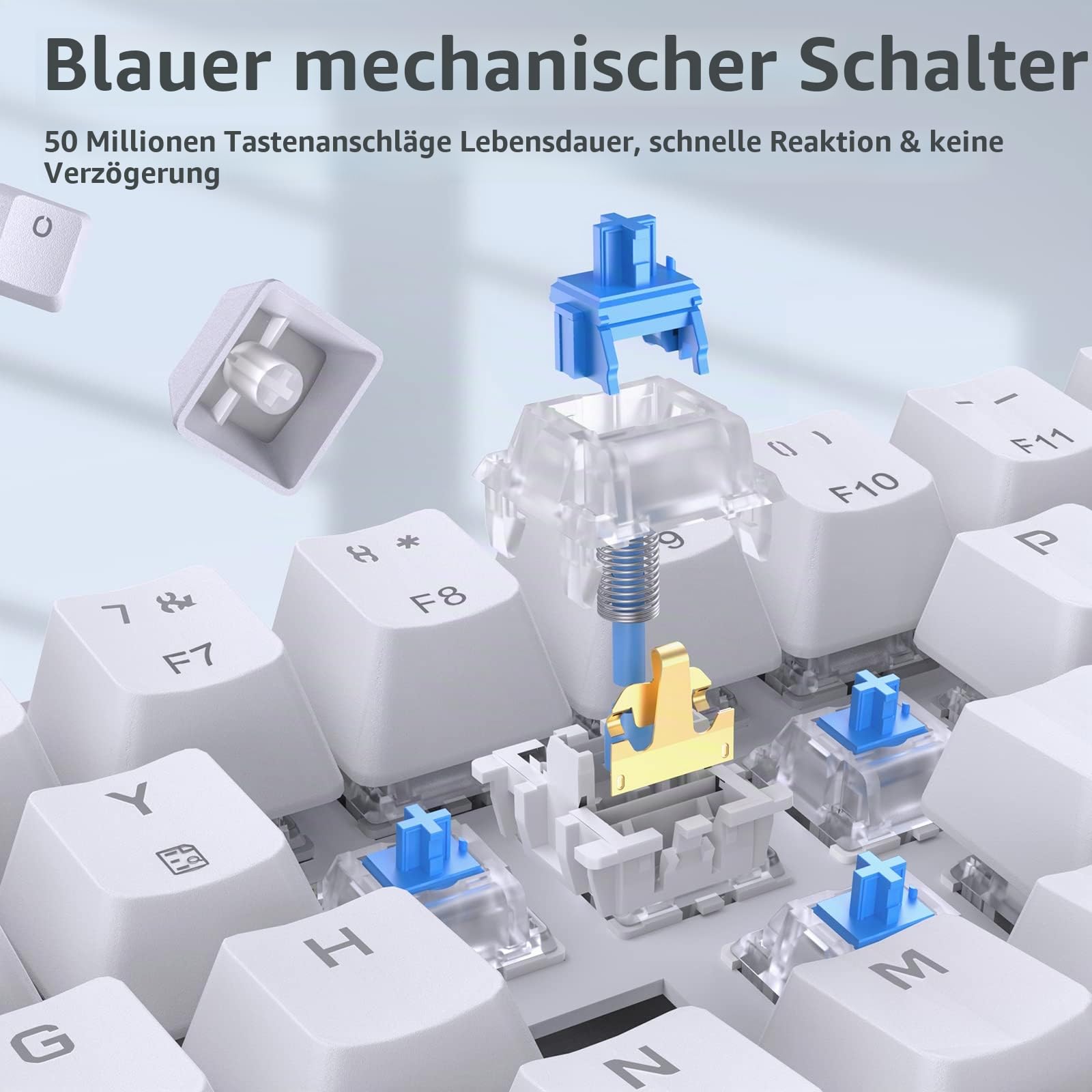 TMKB Mechanische Gaming Tastatur, T68se 60% Prozent Tastatur mit USB Kabel, Anti Ghosting QWERTY Layout Mini Blue Switches Keyboard für PC Windows/Mac OS, Weiß