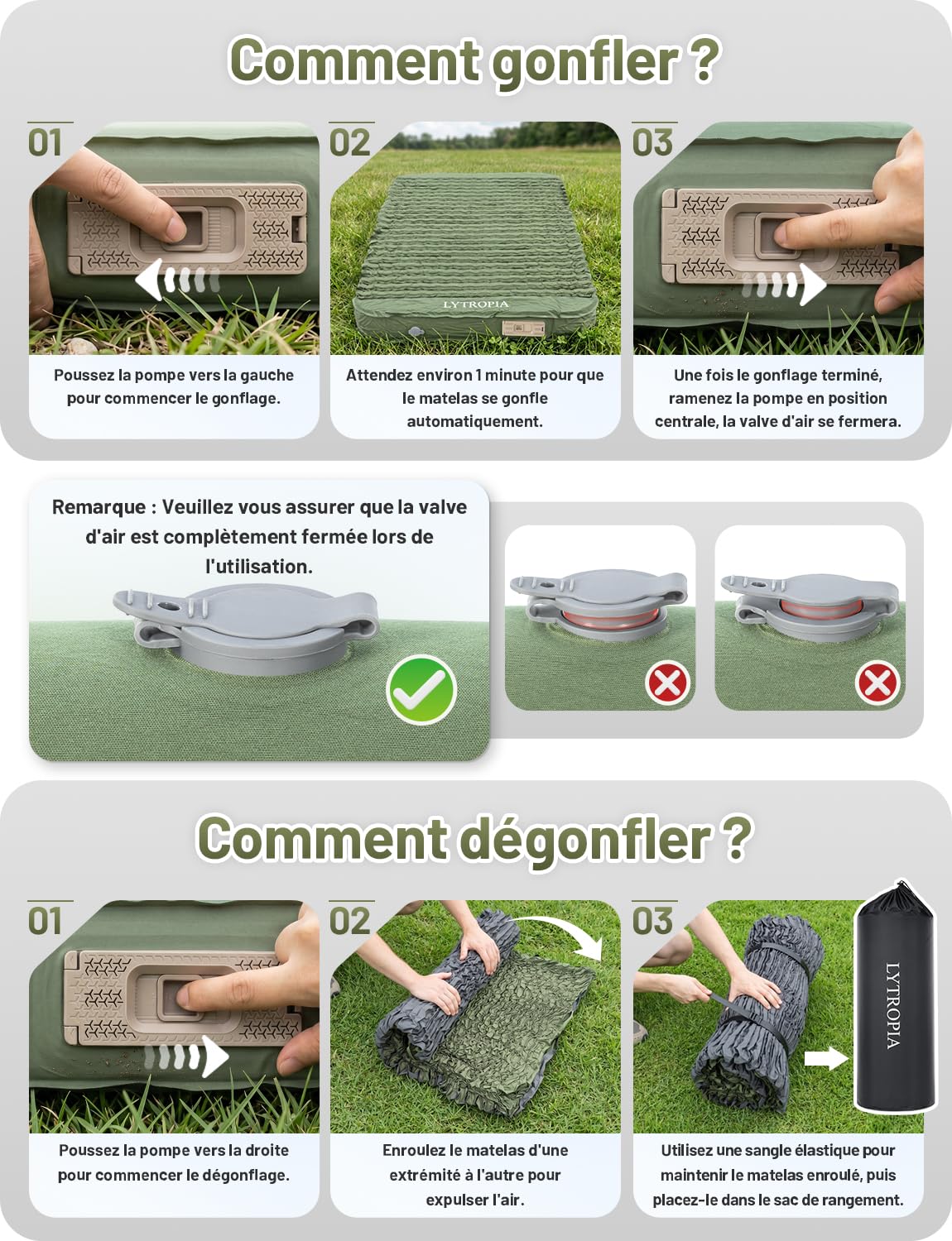 Matelas Gonflable 1 Place, Autogonflant, Pompe à Air Électrique | 10cm Épais, Pompe USB-C Gonflage 60s, Anti-Déchirure, Sangles Module, Convient Camping Randonnée Plage