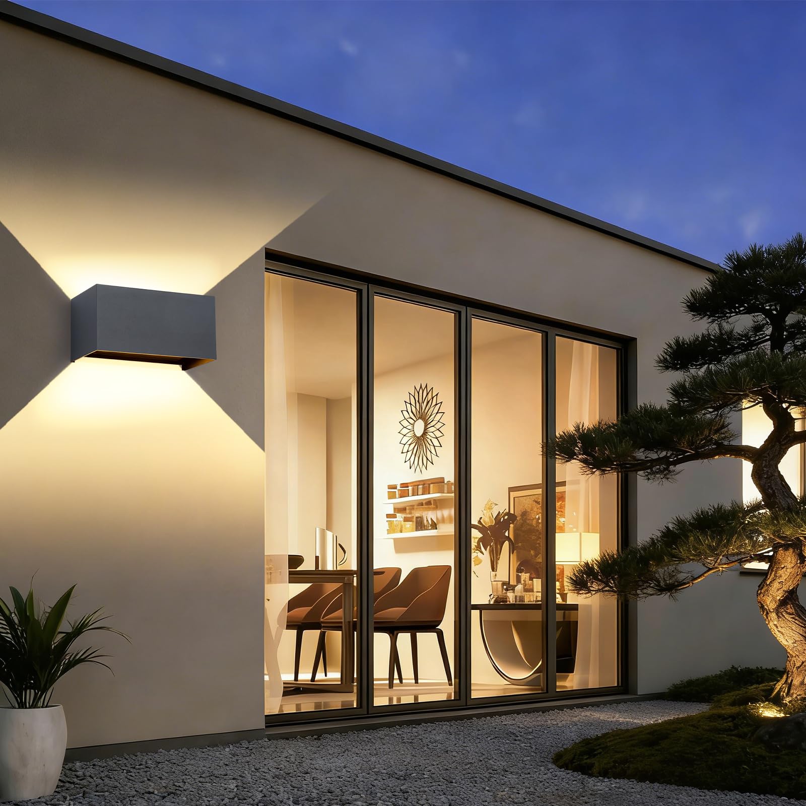 25W LED Applique da Esterno/Interno Lampada a Parete IP65 Impermeabile Moderno Alluminio Antracite 3000K Bianco Caldo Applique per Esterno Luce da Parete Angolo di Luce Regolabile, Pack of 2