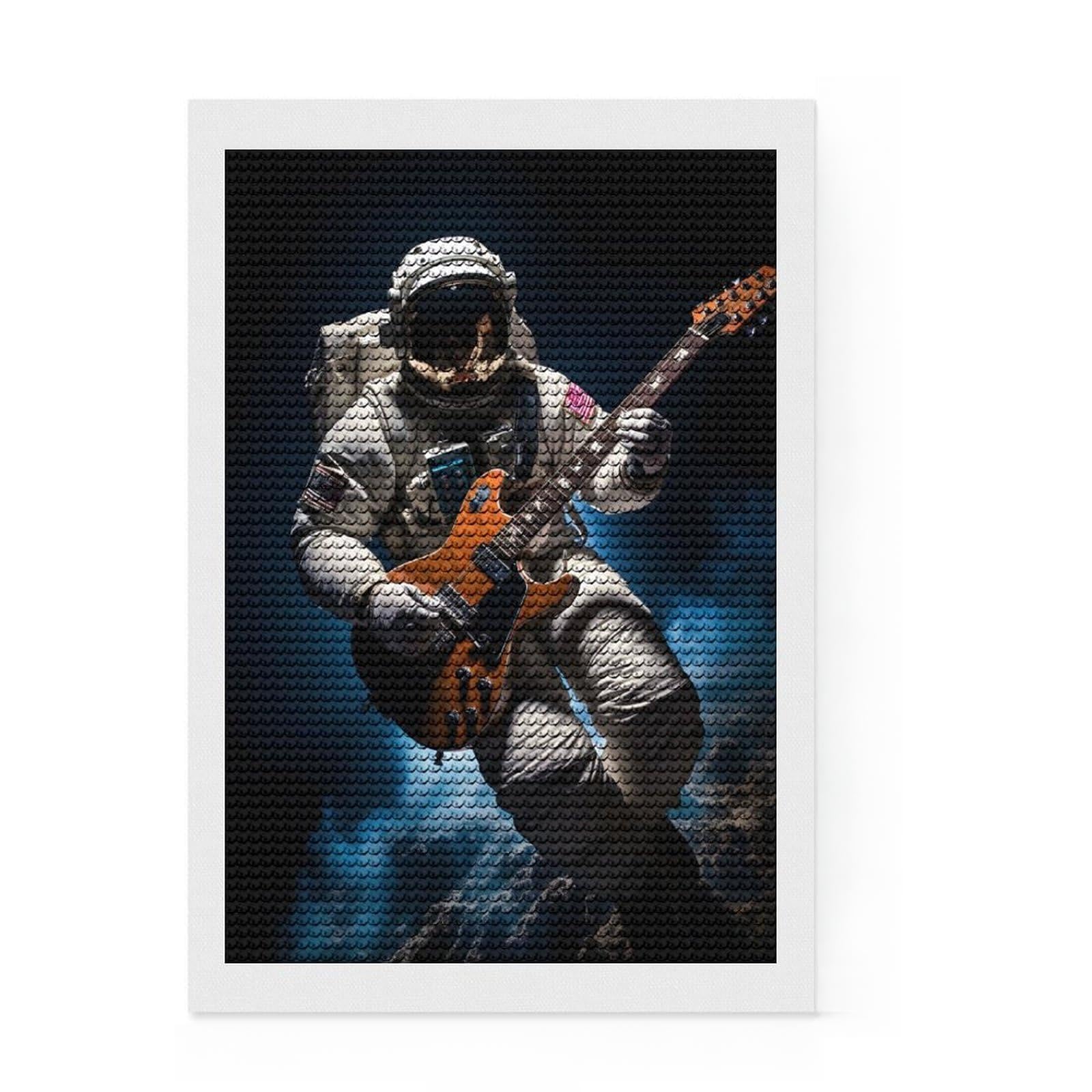 Junmoney Astronaut Plays Guitar DIY Diamond Art Canvas Kit 8"x12", Office Decor, for Beginners, Relaxing DIY Hobby, Festive Craft Gift