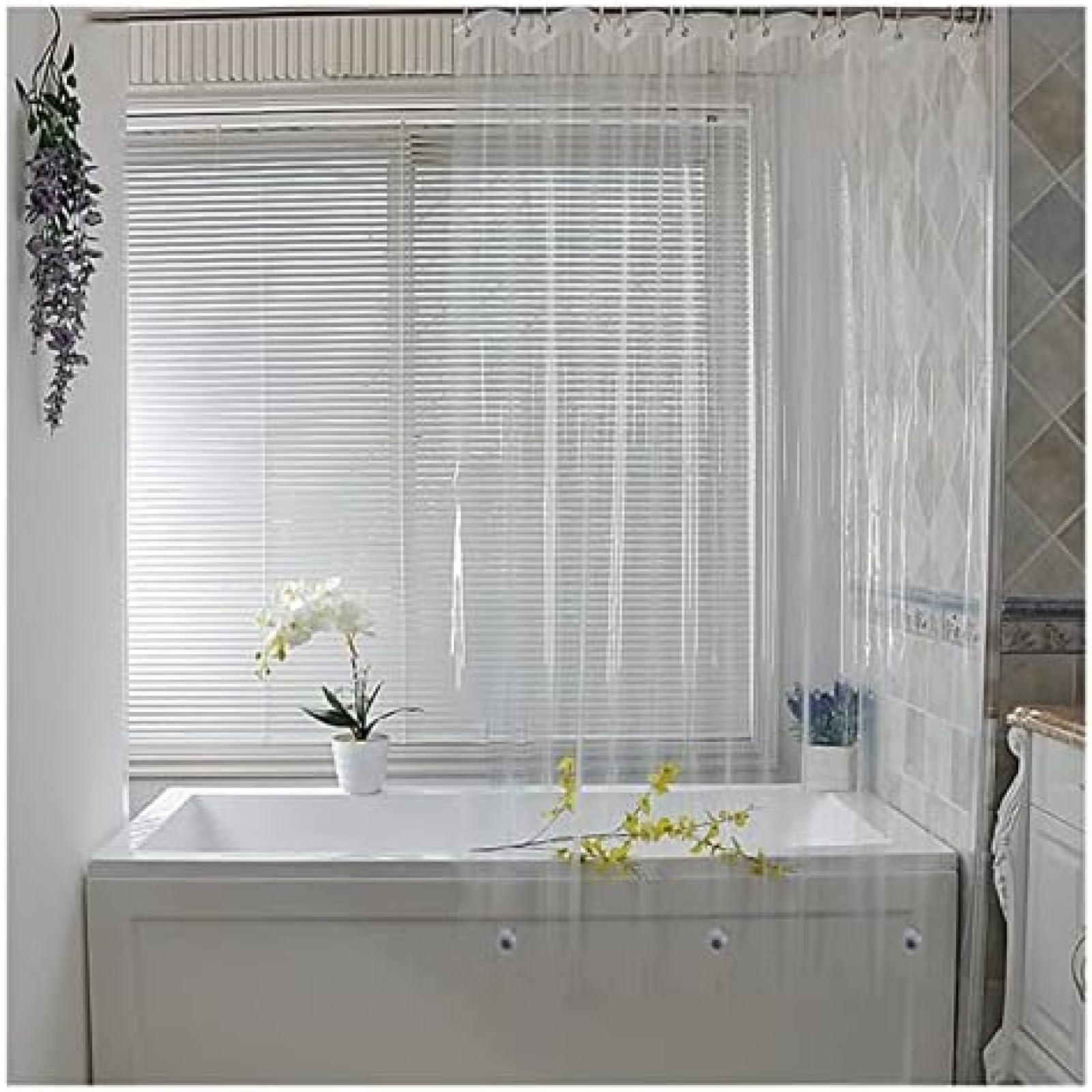 Cortina De Ducha Transparente Cortina De Ducha De Plástico Blanco Impermeable Baño Transparente Hogar con Gancho,Transparente,200x200CM