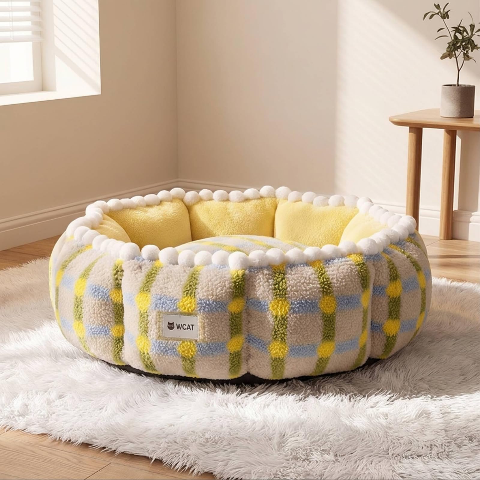 Cuccia a Rotonda Imbottito Lettino, Plaid Giallo, L