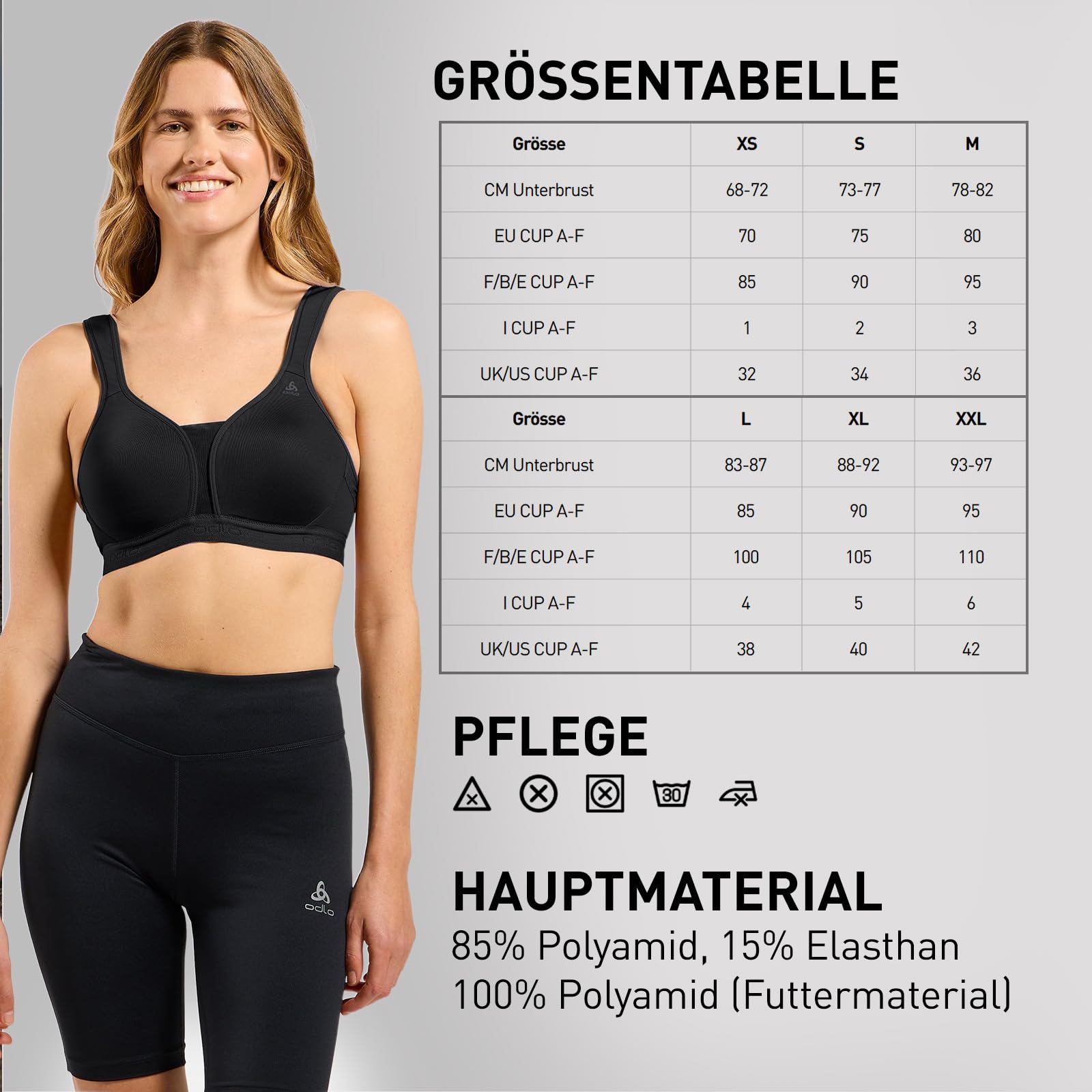 Odlo Sport BH Padded High I Sport BH Damen Starker Halt I Sports Bra Gepolstert High Support