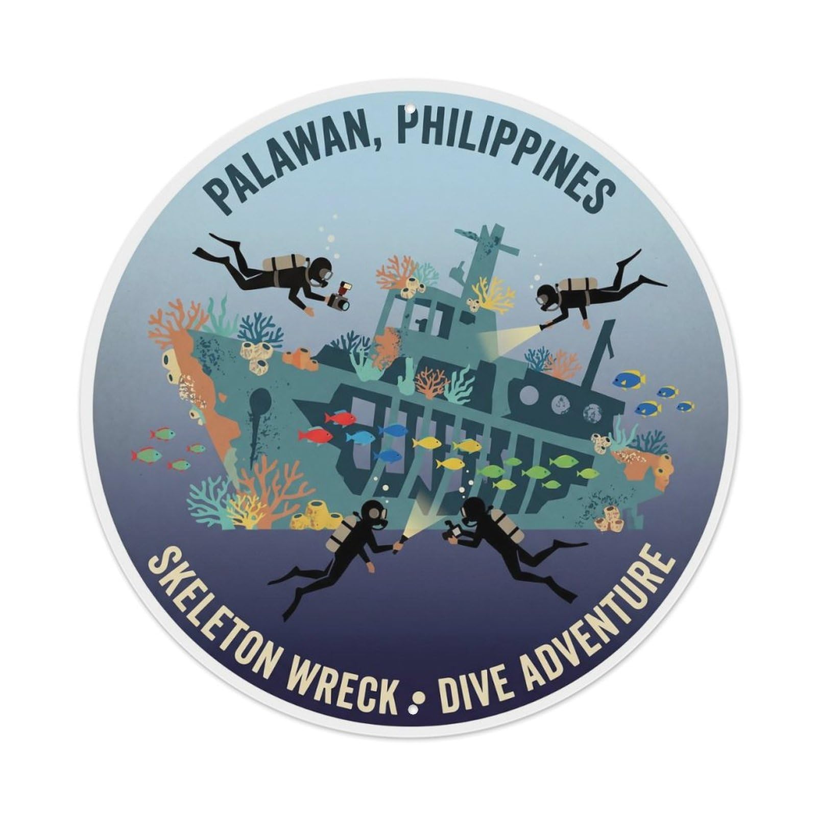 Odgynaw 8X8inch(20X20cm) Palawan Skeleton Wreck Shipwreck Diving Marine Life Metal Tin Sign