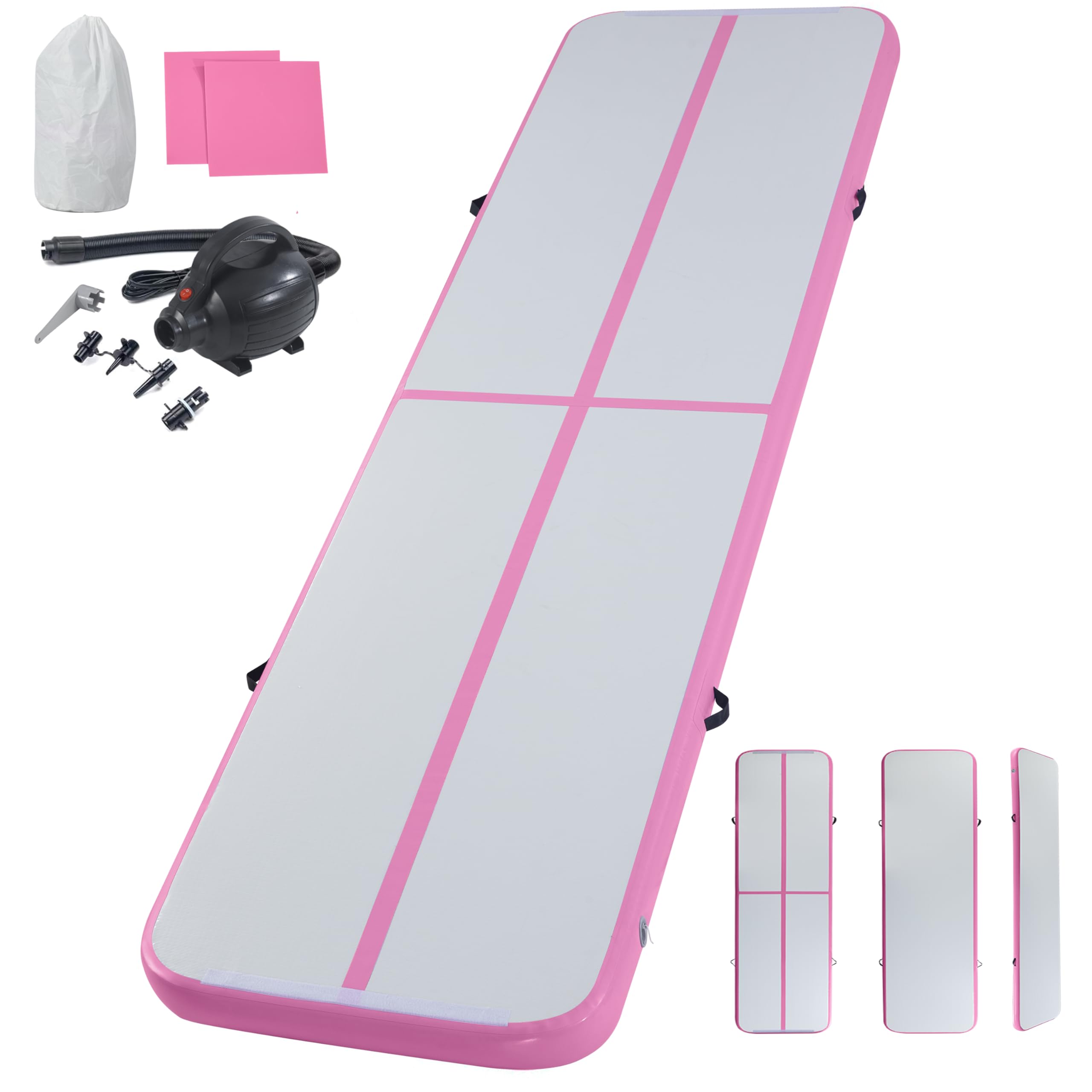 LSLIFE Aufblasbare Gymnastikmatte Tumble Track Gym Bodenmatte 3M 4M 5M 6M Air Tumbling Trainingsbahn Dick 10CM mit Elektrischer Pumpe für Gymnastik Home Kids Tumble Training/Yoga/Wasser