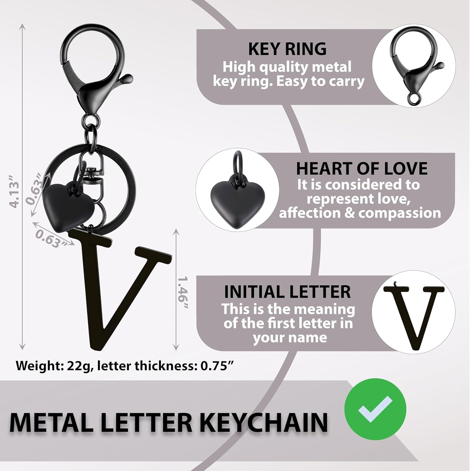 Metal Heart Alphabet Keychain for Women, Girls - Cute Initial Letter Accessories for Purse, Bag Charms and Backpack - Image 2