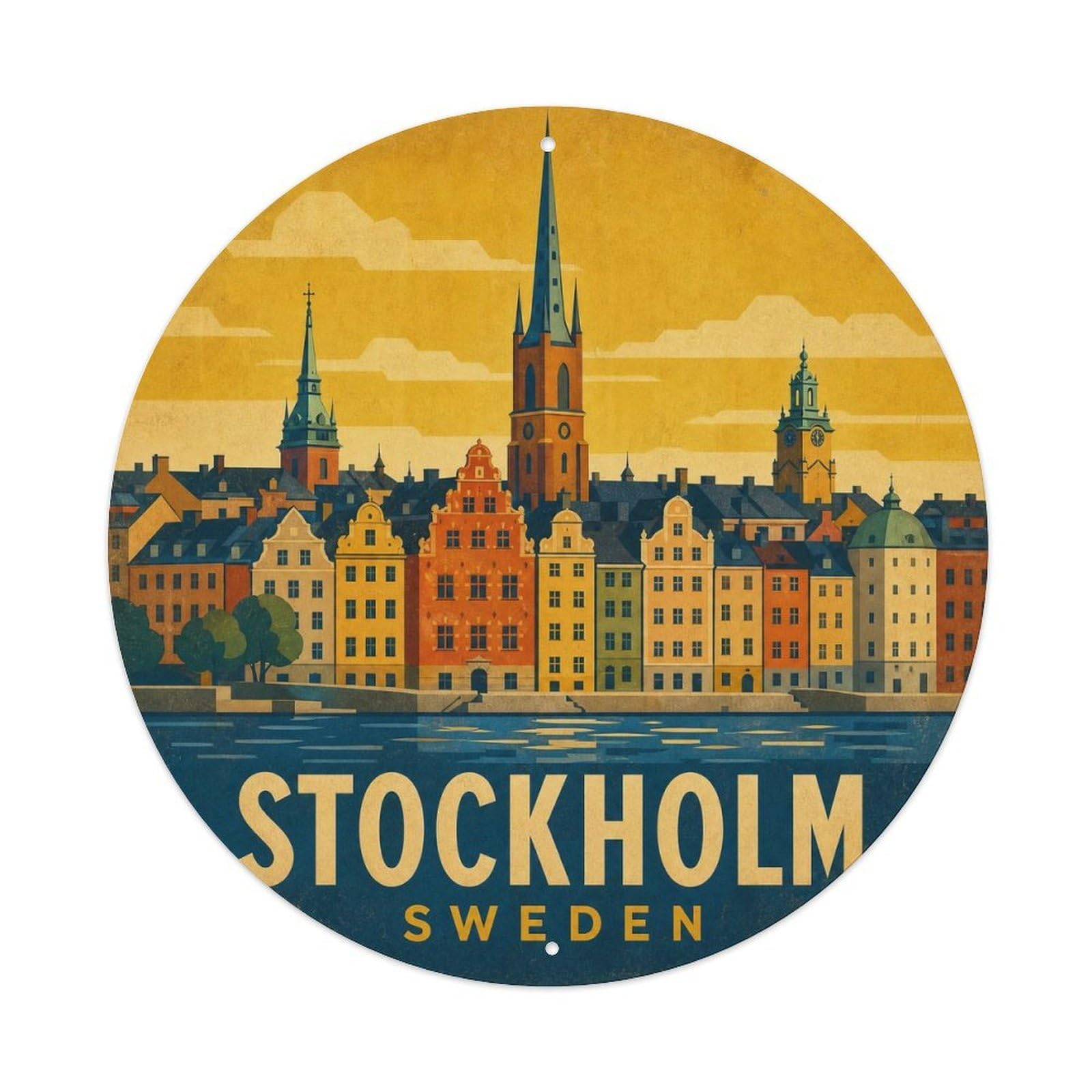 Retro Travel Sweden Stockholm Vintage Metal Tin Sign Plaque Wall Decor for Cafe, Club Bar, Office, Garden Metal Poster 8x8Inch