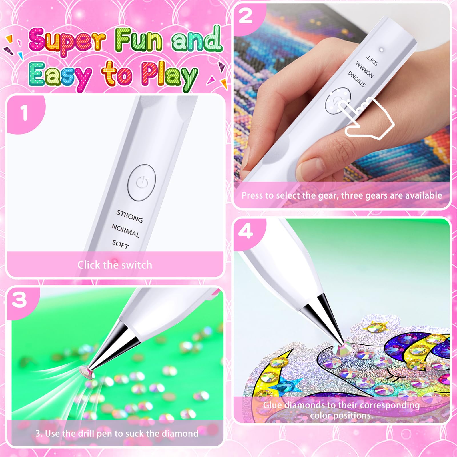 Diamond Painting Stift, Elektrischer Diamond Painting Stift Kabellos, Type-C Aufladung, Ergonomisch, Diamond Painting Zubehör Set für Diamant Painting Erwachsene Blider