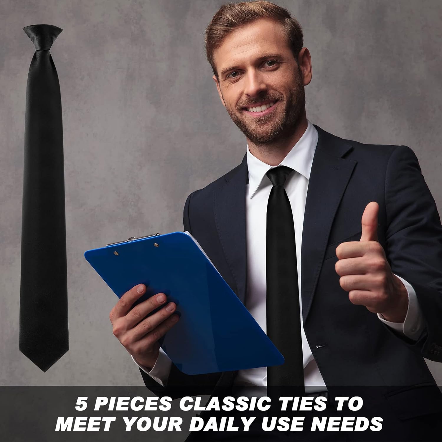 Haysandy Clip on Ties for Men Solid Color Graduation Men's 20 Inch Pretied Uniform Solid Color Clip on Tie Costume