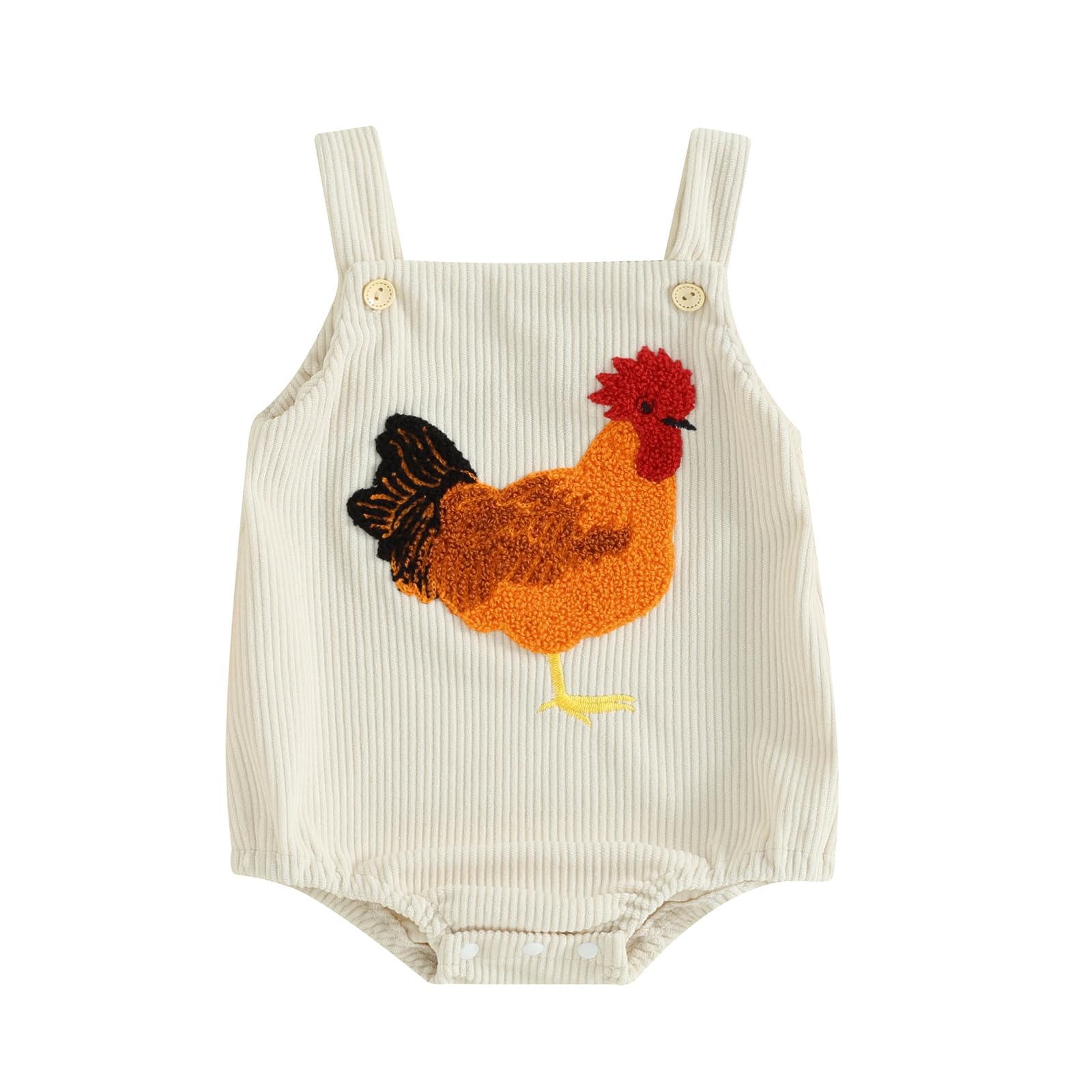 pengnight Newborn Baby Boys Girls Outfits Farm Chicken Embroidery Romper Sleeveless Corduroy Overalls Infant Clothes (White, 9-12 Months)