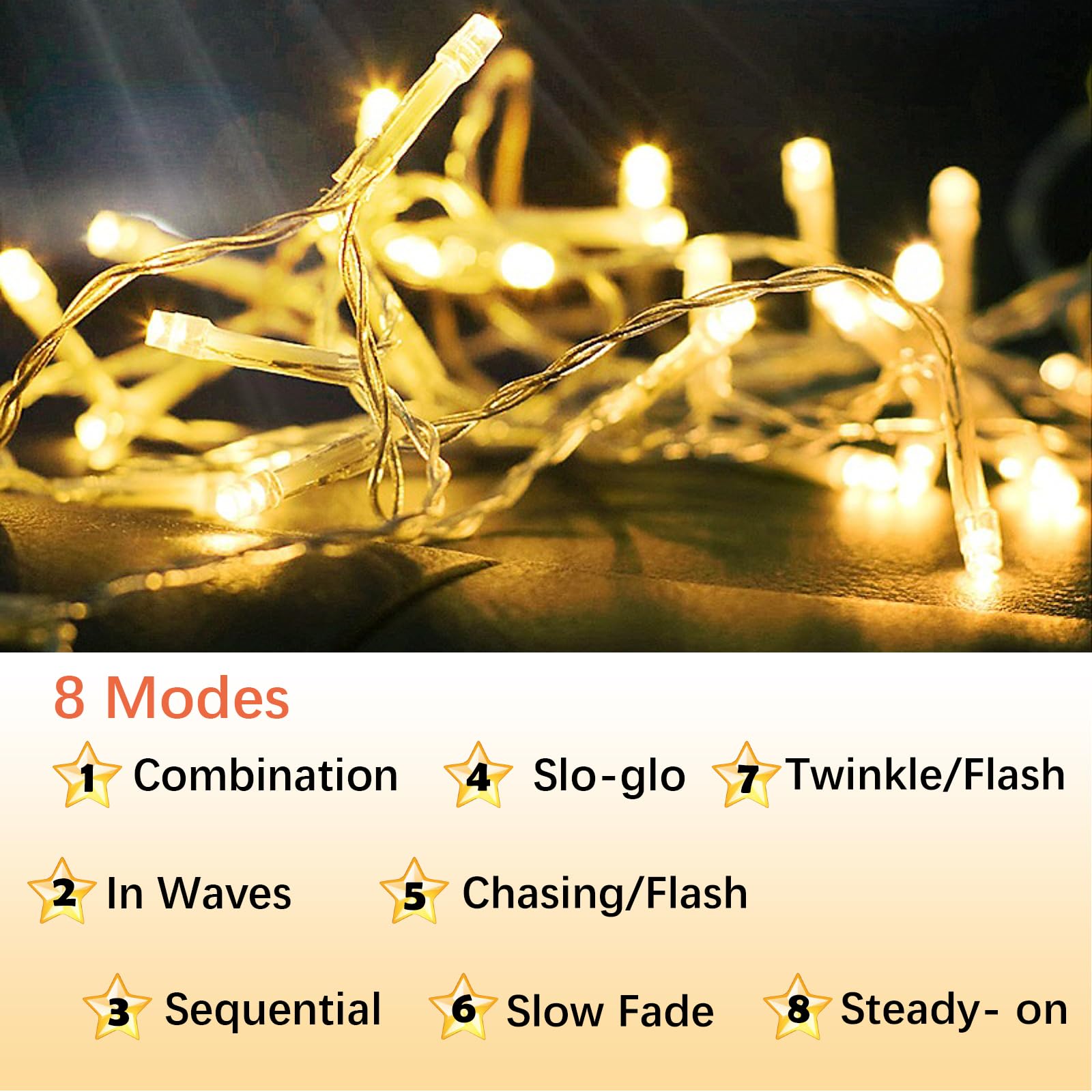 Guirlande Lumineuse Extérieure 100m 800 LED Blanc Chaud, 8 Modes, IP44, Mémoire et Minuterie