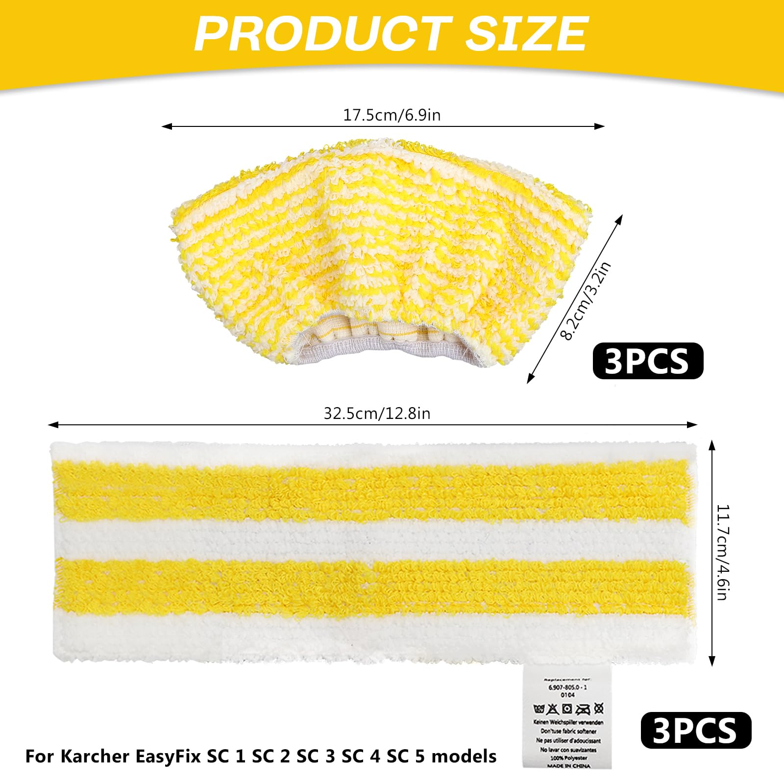 Juego de 6 paños de suelo para limpiador de vapor Karcher SC 2/3/4/5, 3 paños de suelo + 3 revestimientos con cierre de velcro fácil de instalar (3 paños de suelo + 3 fundas)