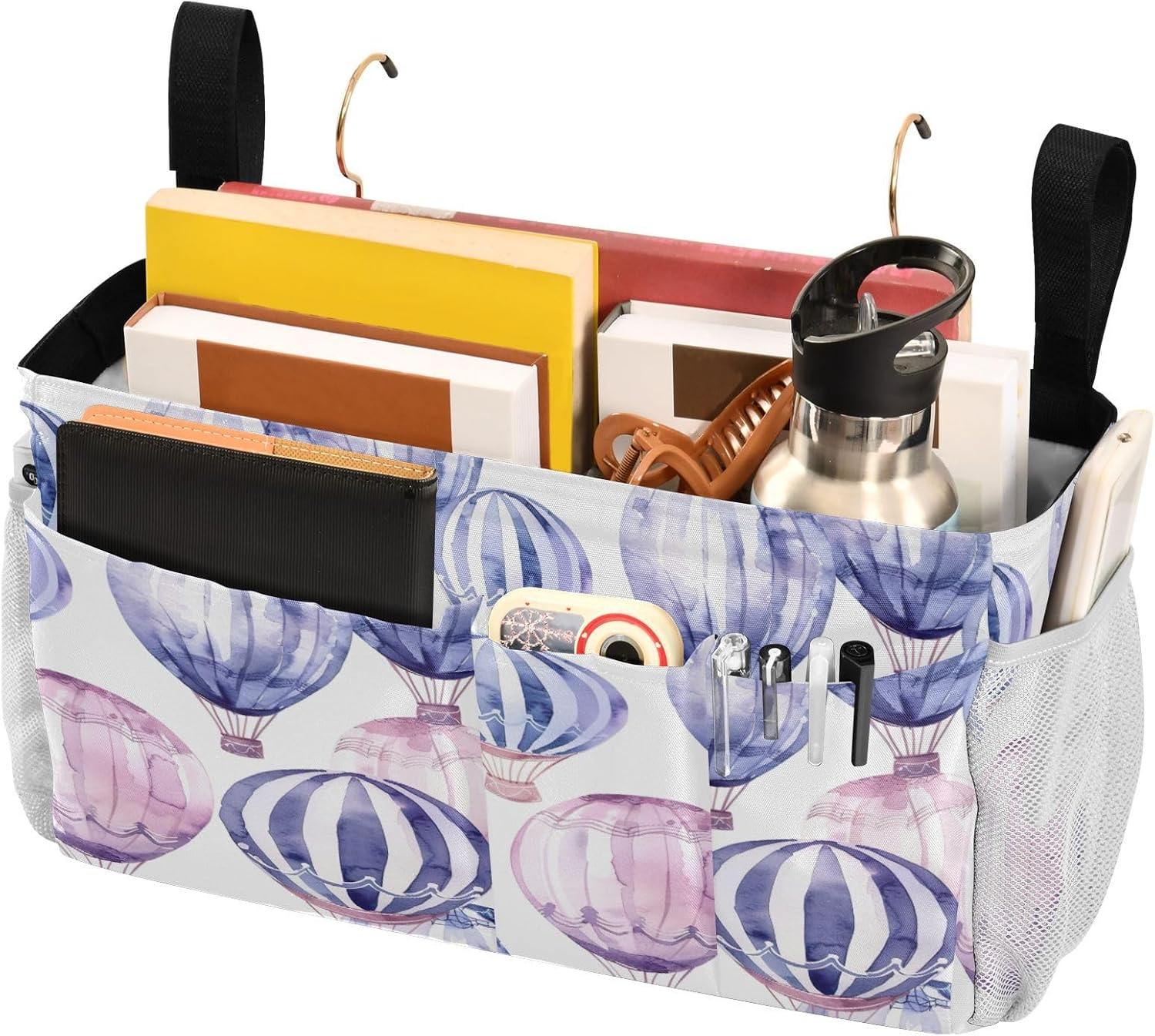 YETTASBIN Hot Air Balloon Bedside Caddy Hanging Storage Organizer Bag with 2 Straps & Hooks for Bunk Beds, College Dorm, Hospital Bed - Holder for Books, Phone, Magazine, Glasses, Keys